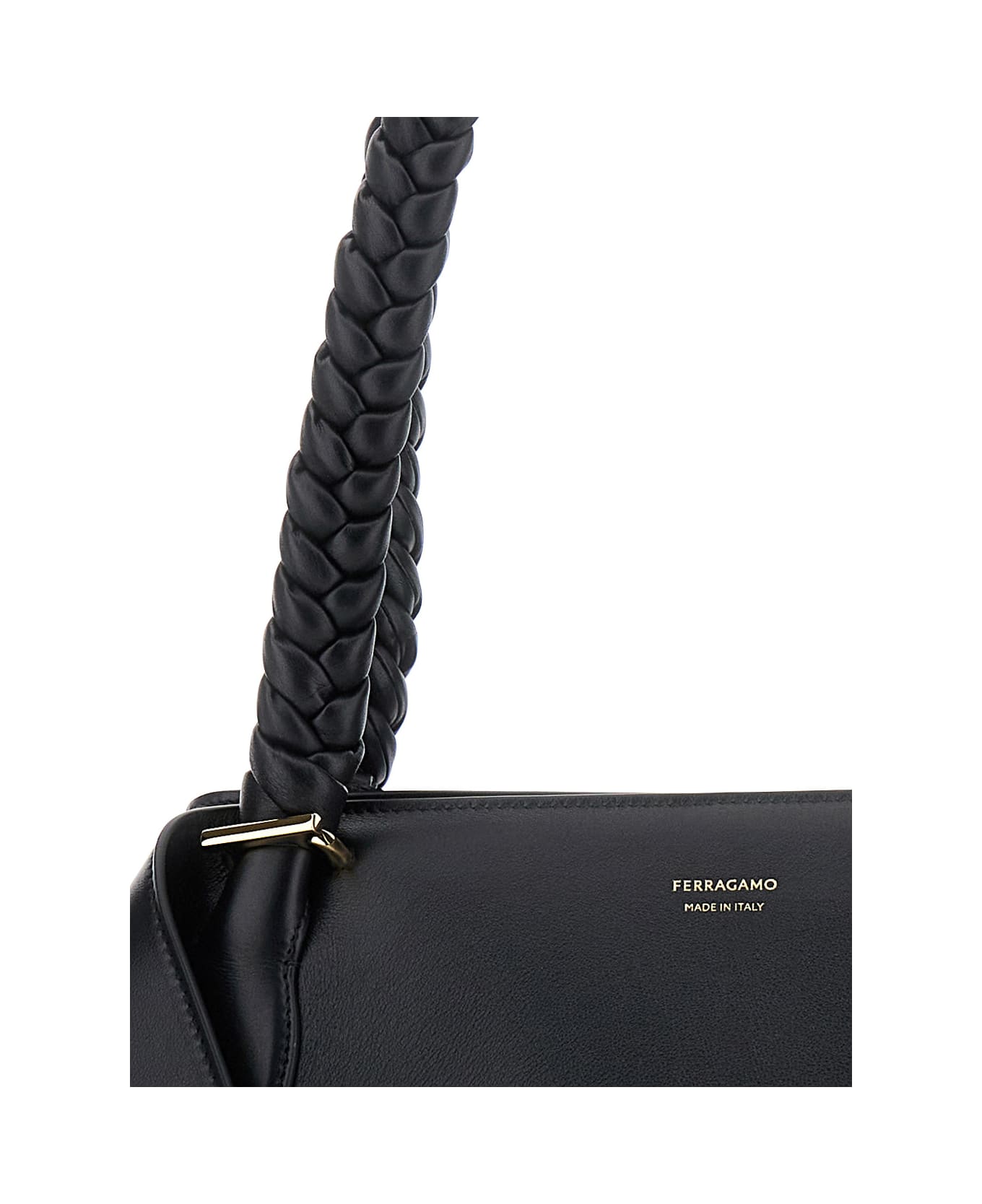 Ferragamo 
the Scarf Bag
 Black Shoulder Bag With Braided Handles And Folded Corners In Leather Woman - BLACK