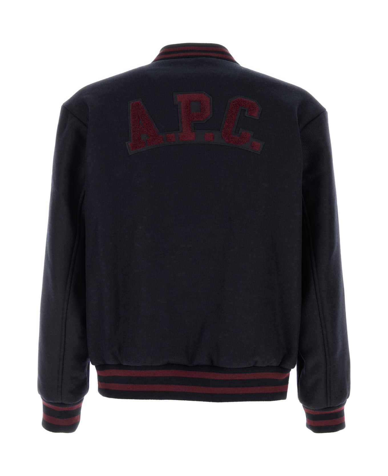 A.P.C. Midnight Blue Wool Blend Bomber Jacket - DARKNAVY