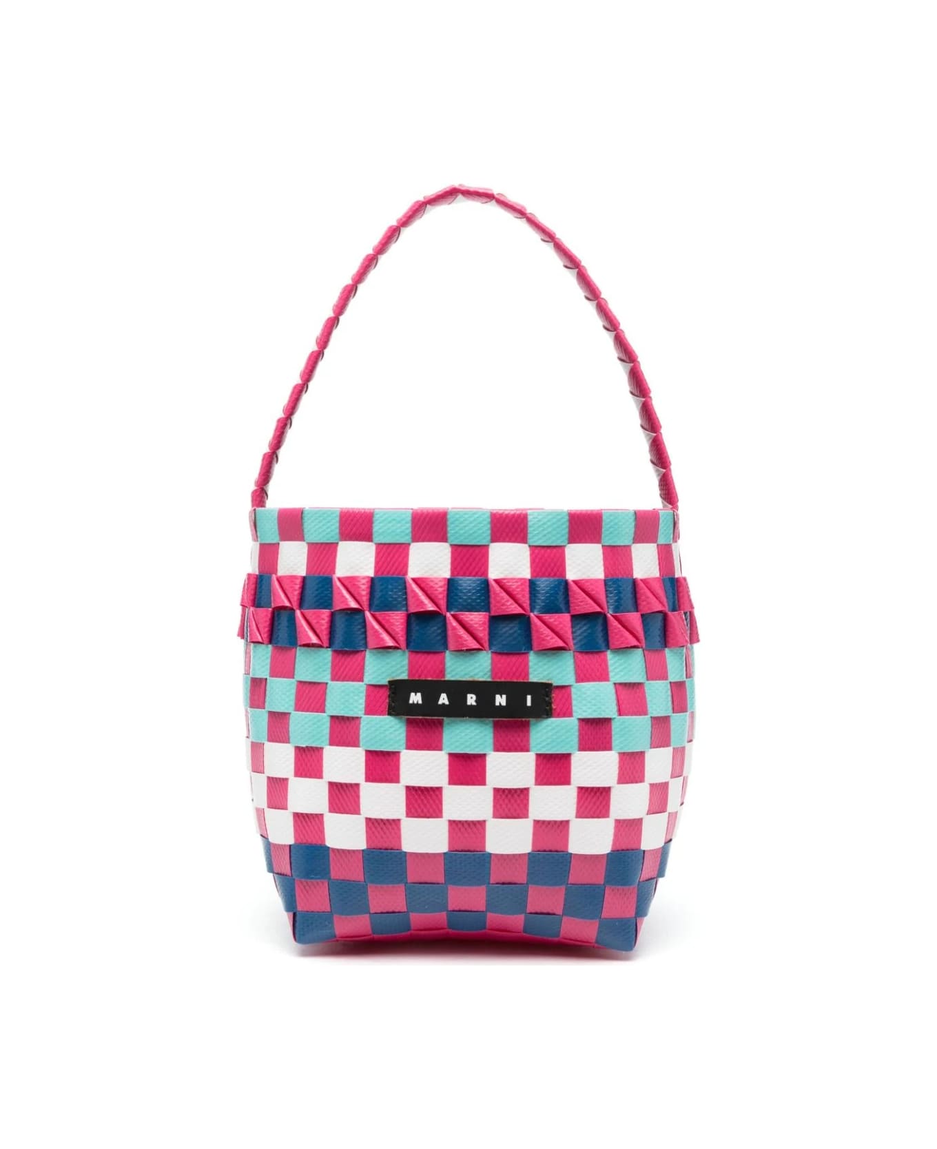 Marni brushed Mini Woven Bag With Application - White