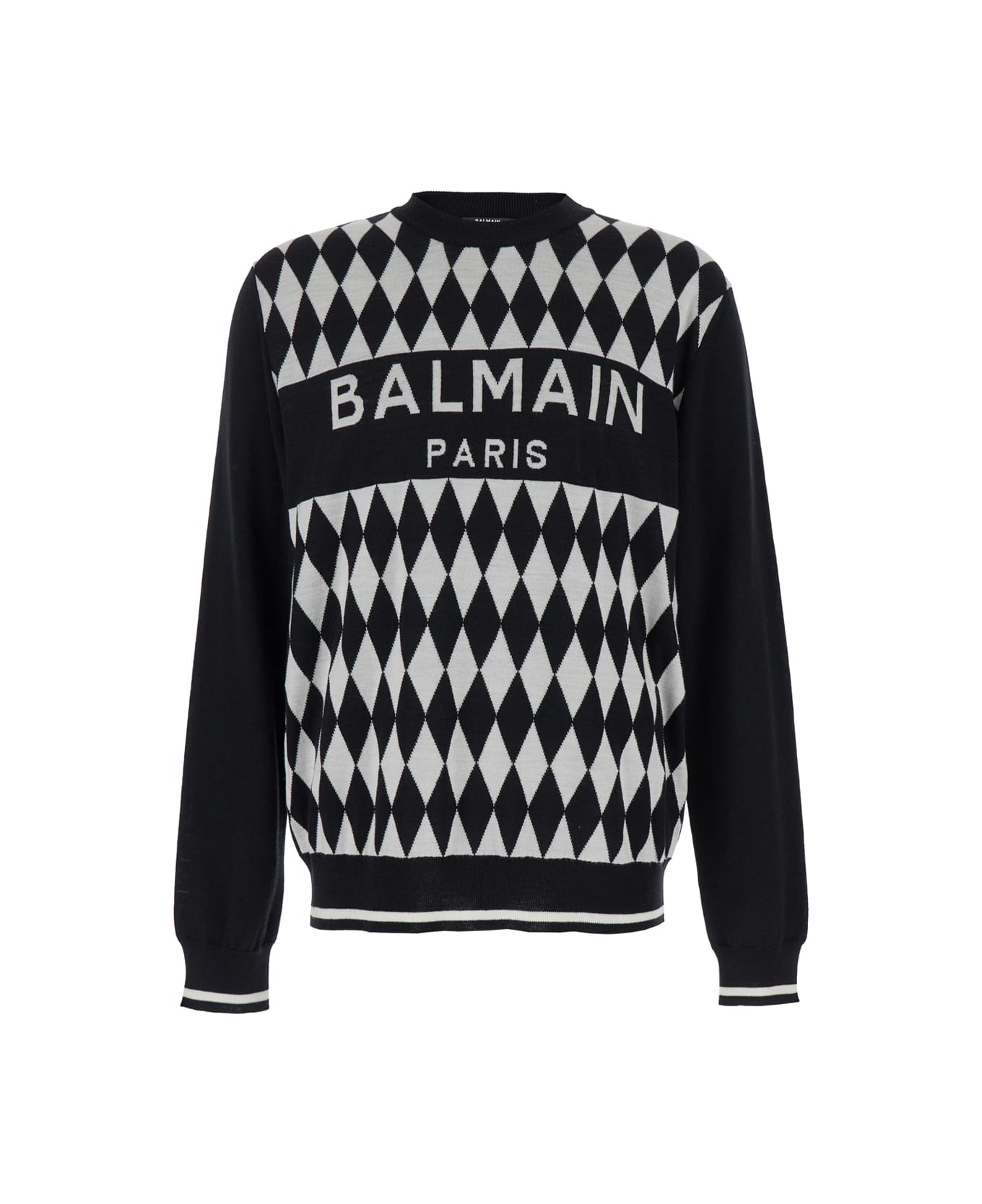 Balmain Diamond Balmain Logo Jacquard Sweater - Black