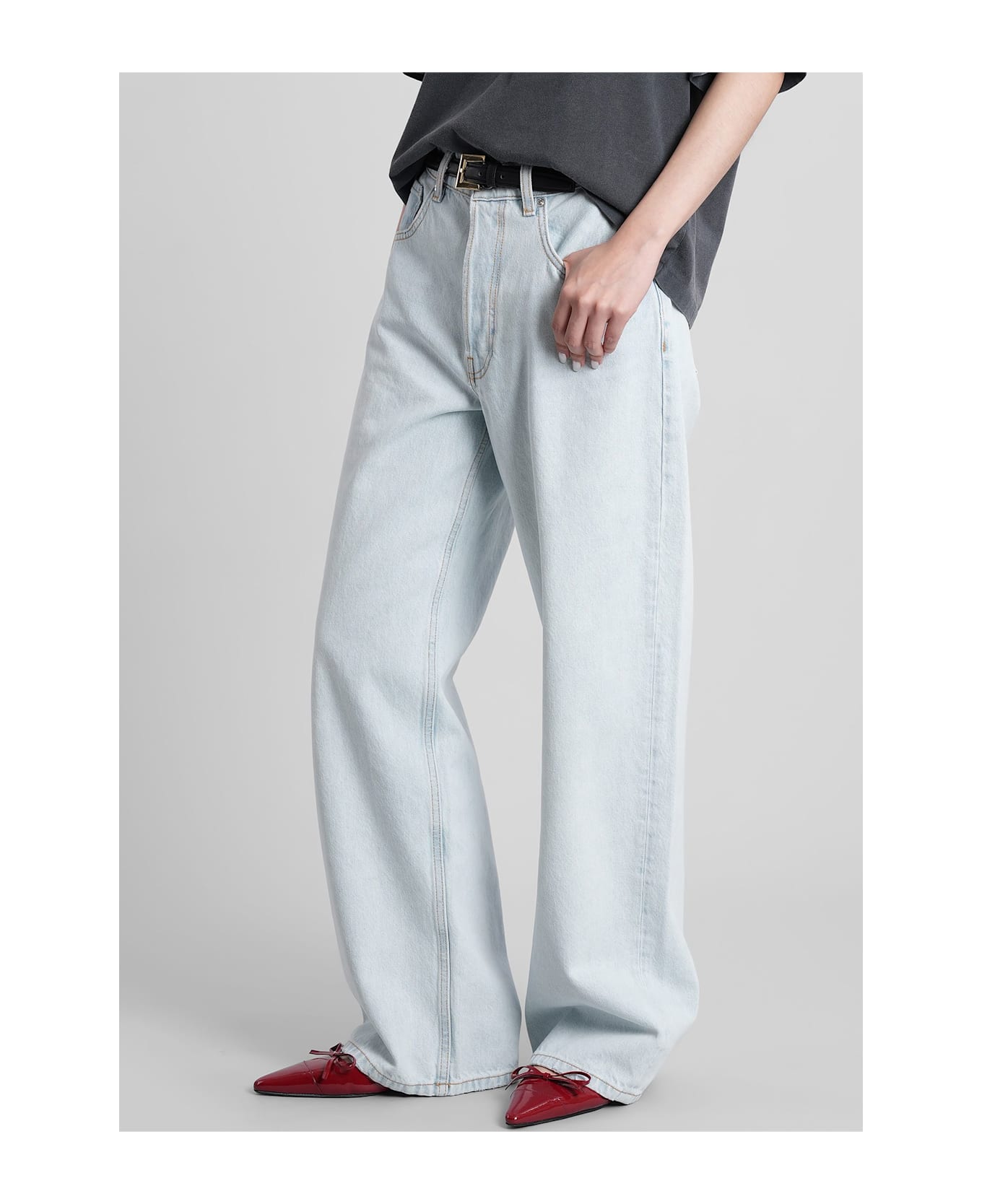 Anine Bing Manon Jeans In Cyan Cotton - cyan