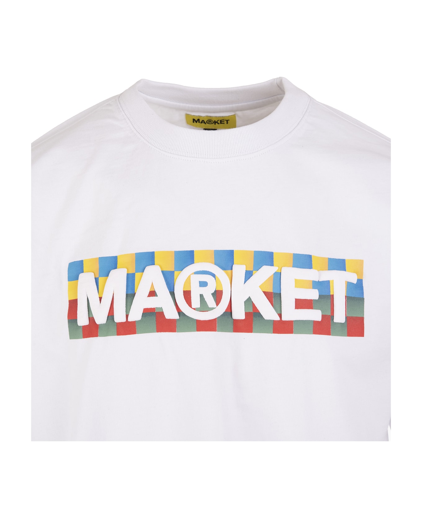 Market Unisex White Market Checkered Bar Logo T-shirt - Bianco