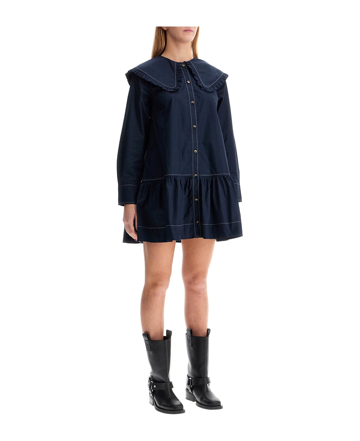 Ganni Mini Chemisier Shirt - SKY CAPTAIN (Blue)