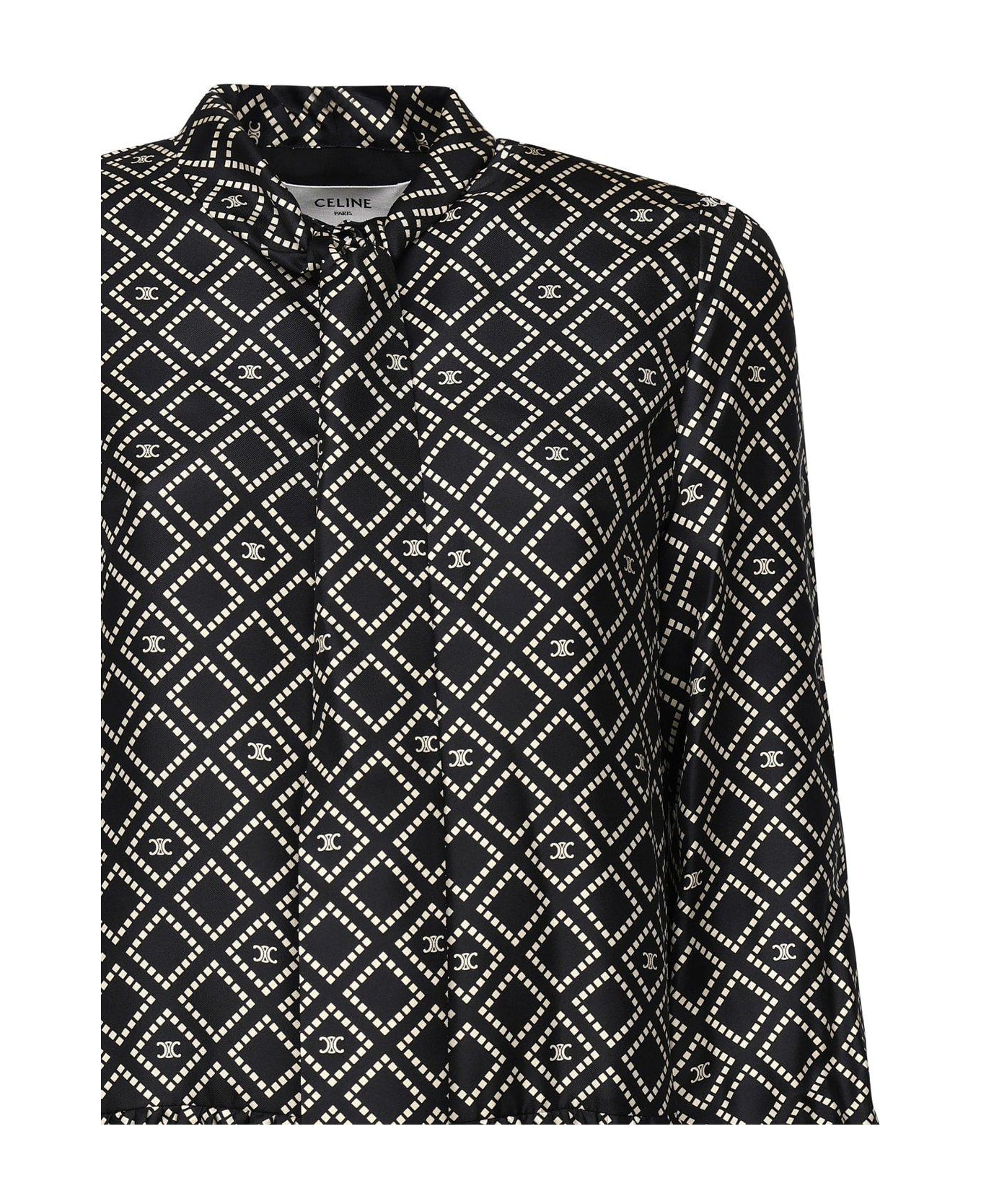 Celine Triomphe Printed Long-sleeved Mini Dress - BLACK/VANILLA