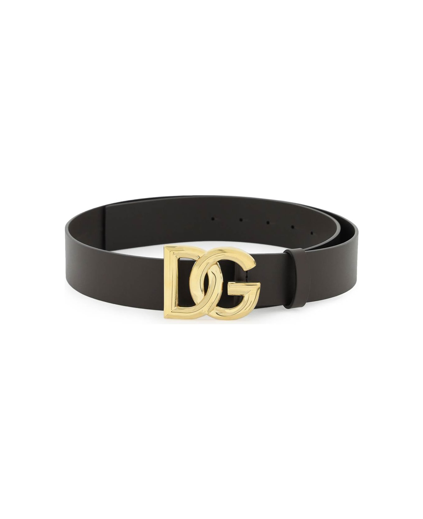 Dolce & Gabbana Logo Buckle Lux Leather Belt - Black