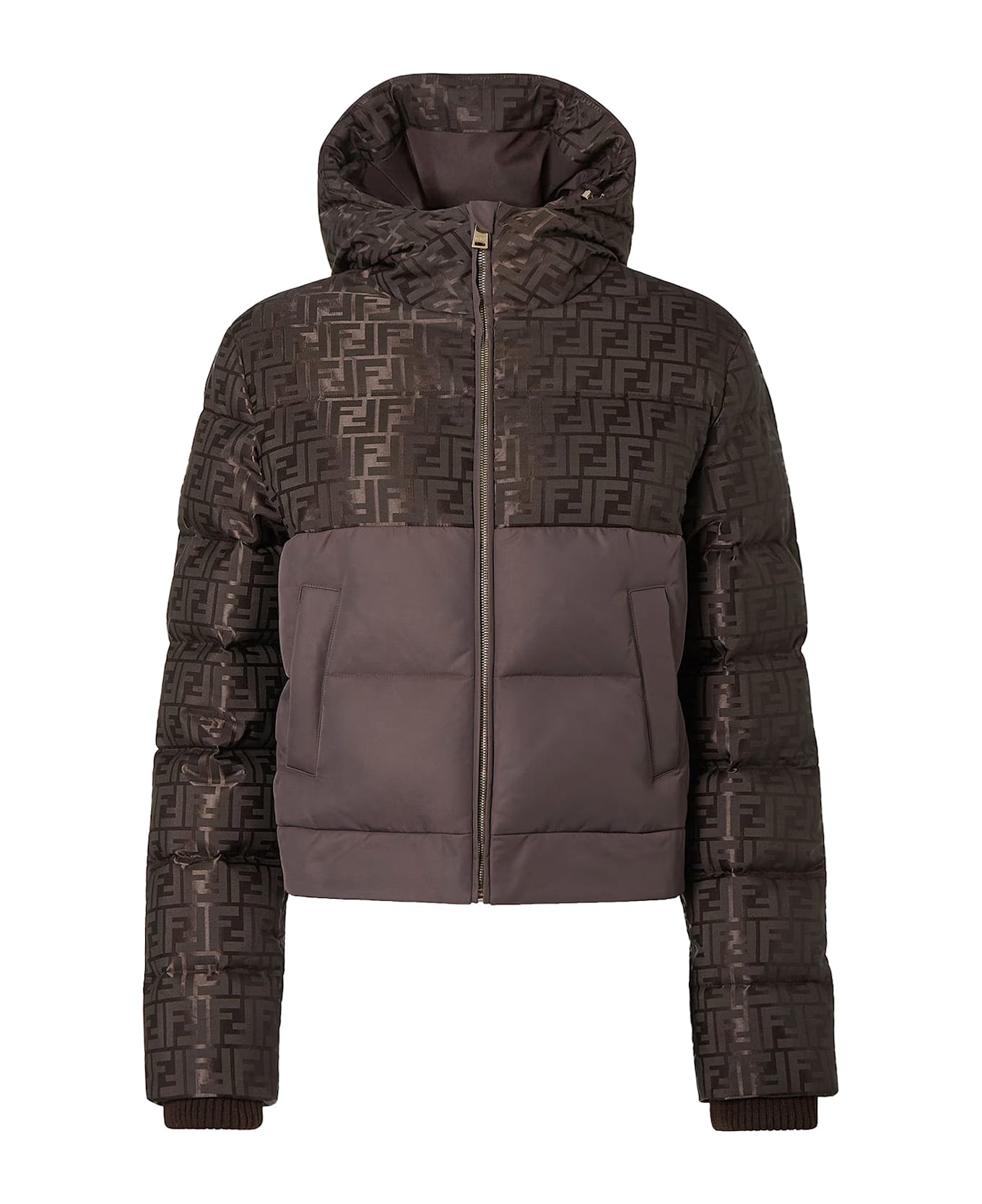Fendi Down Jacket With Ff Jacquard Insert - DARK BROWN-25