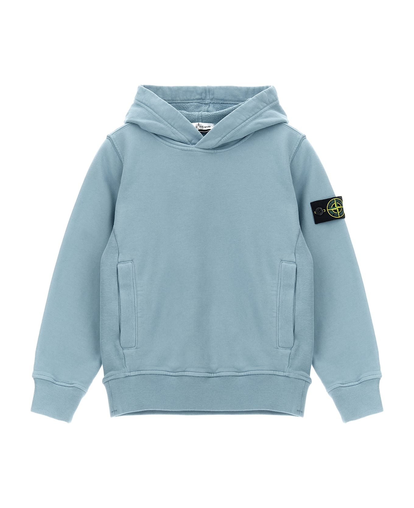 Stone Island Junior Logo Badge Hoodie - Light Blue