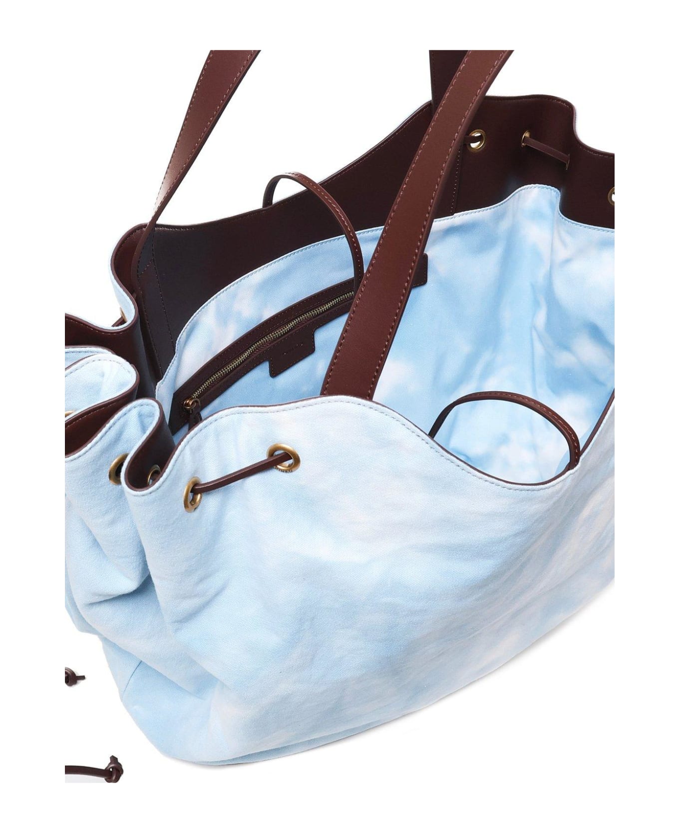 Pinko Logo Printed Drawstring Tote Bag - COOL BLUE トートバッグ