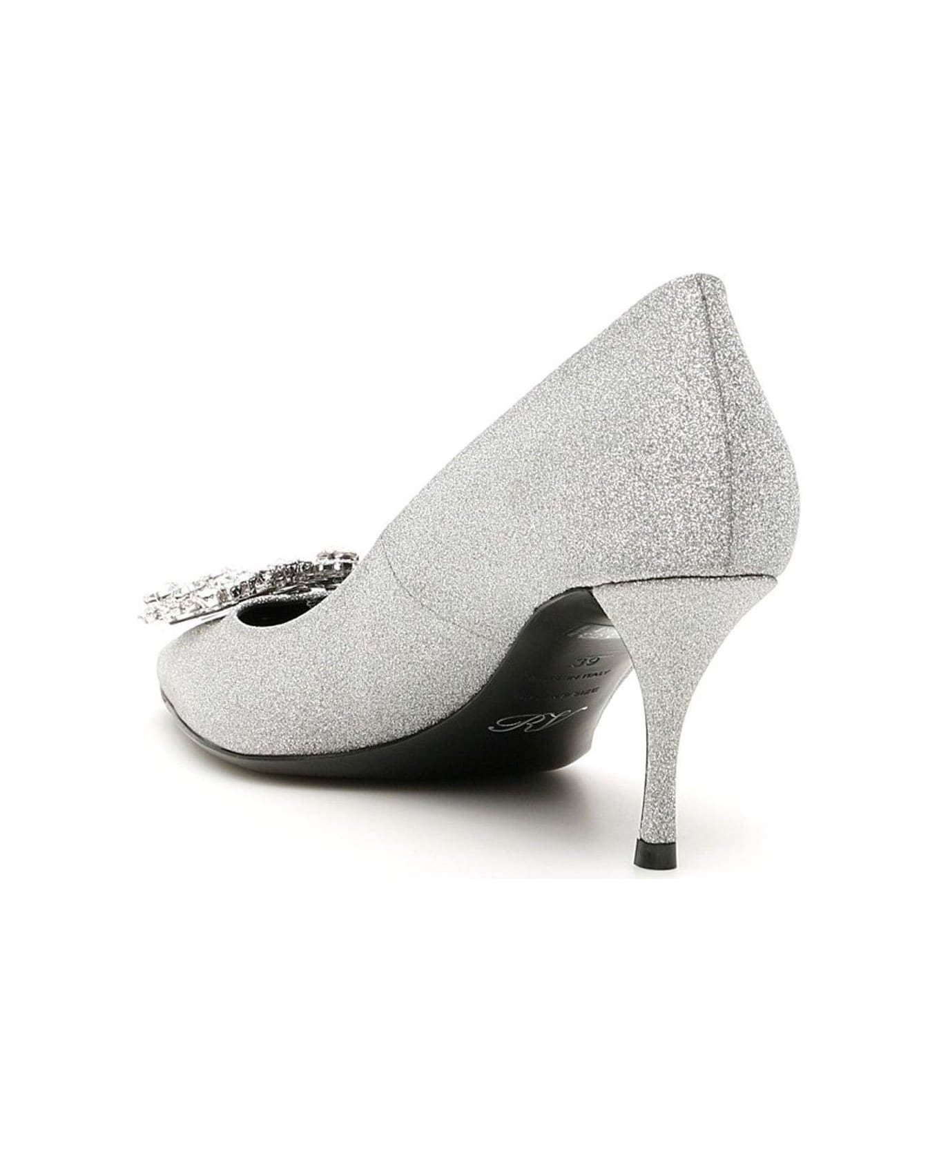 Roger Vivier Flower Buckle Pointed Toe Pumps - Silver