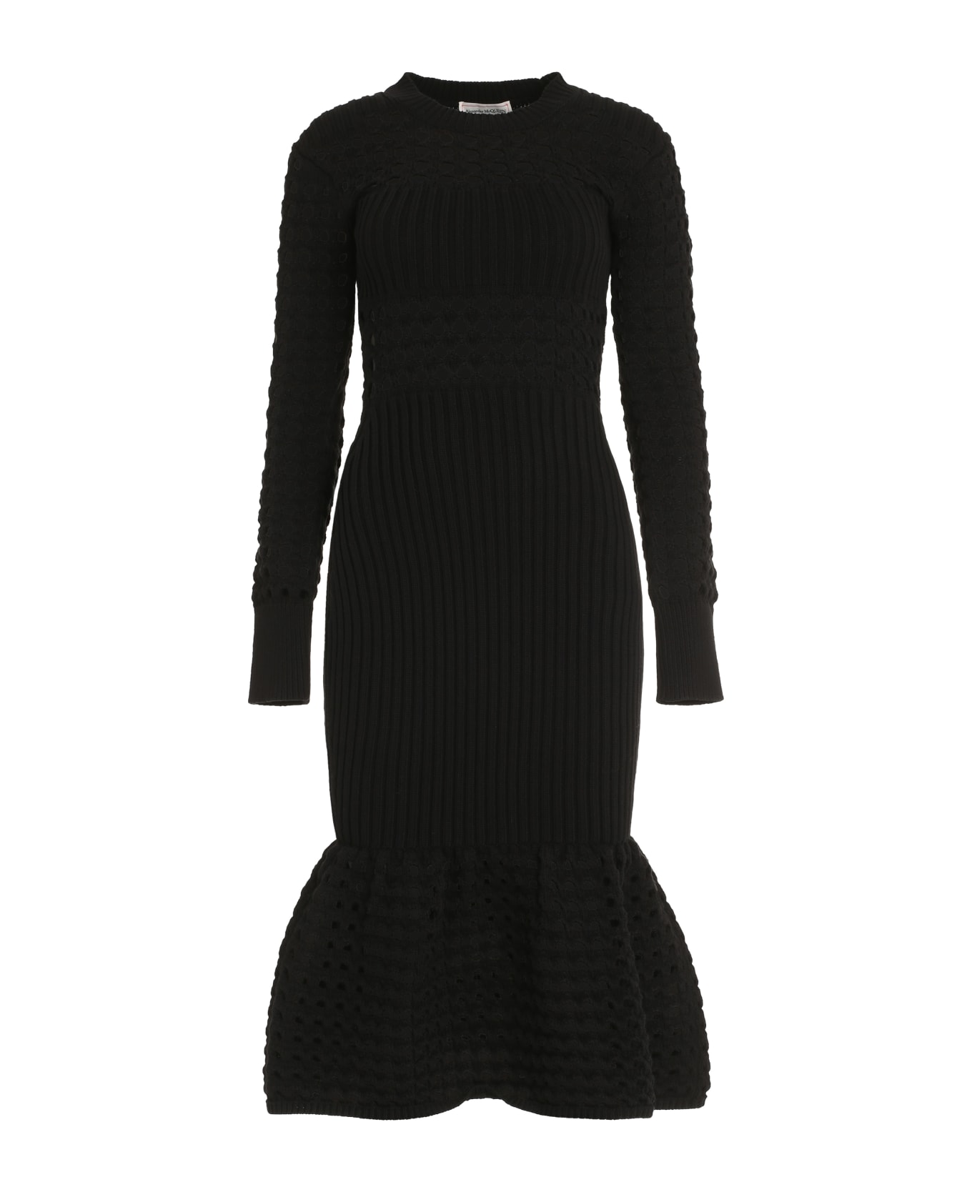 Alexander McQueen Ribbed Knit Midi Dress - black