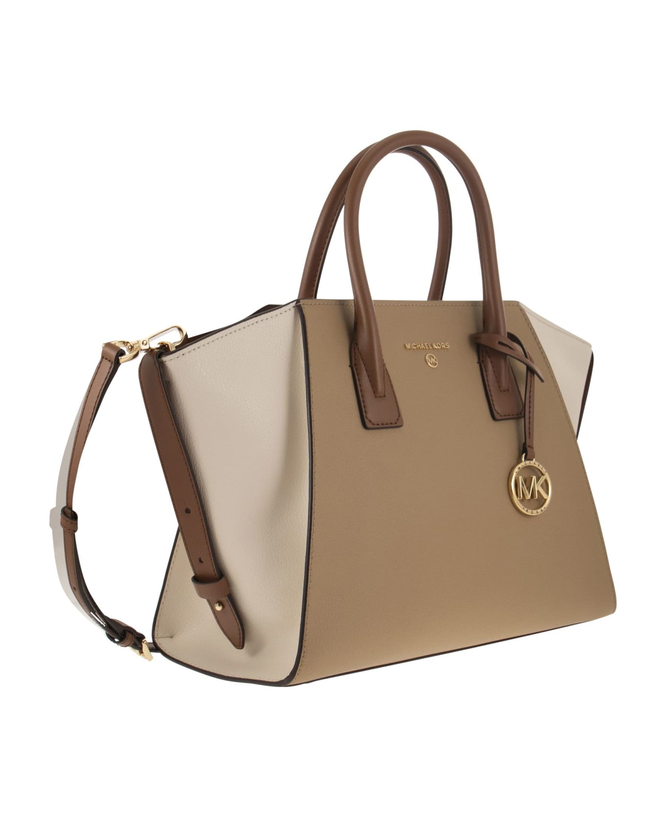 Michael Kors Avril - Colour-block Grained Leather Handbag With Zip - Camel/ivory
