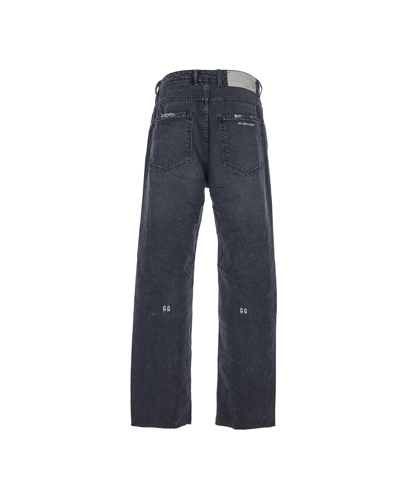44 Label Group Black Jeans With Logo Patch On The Rear And Side Strap With Logo In Denim Man - Black