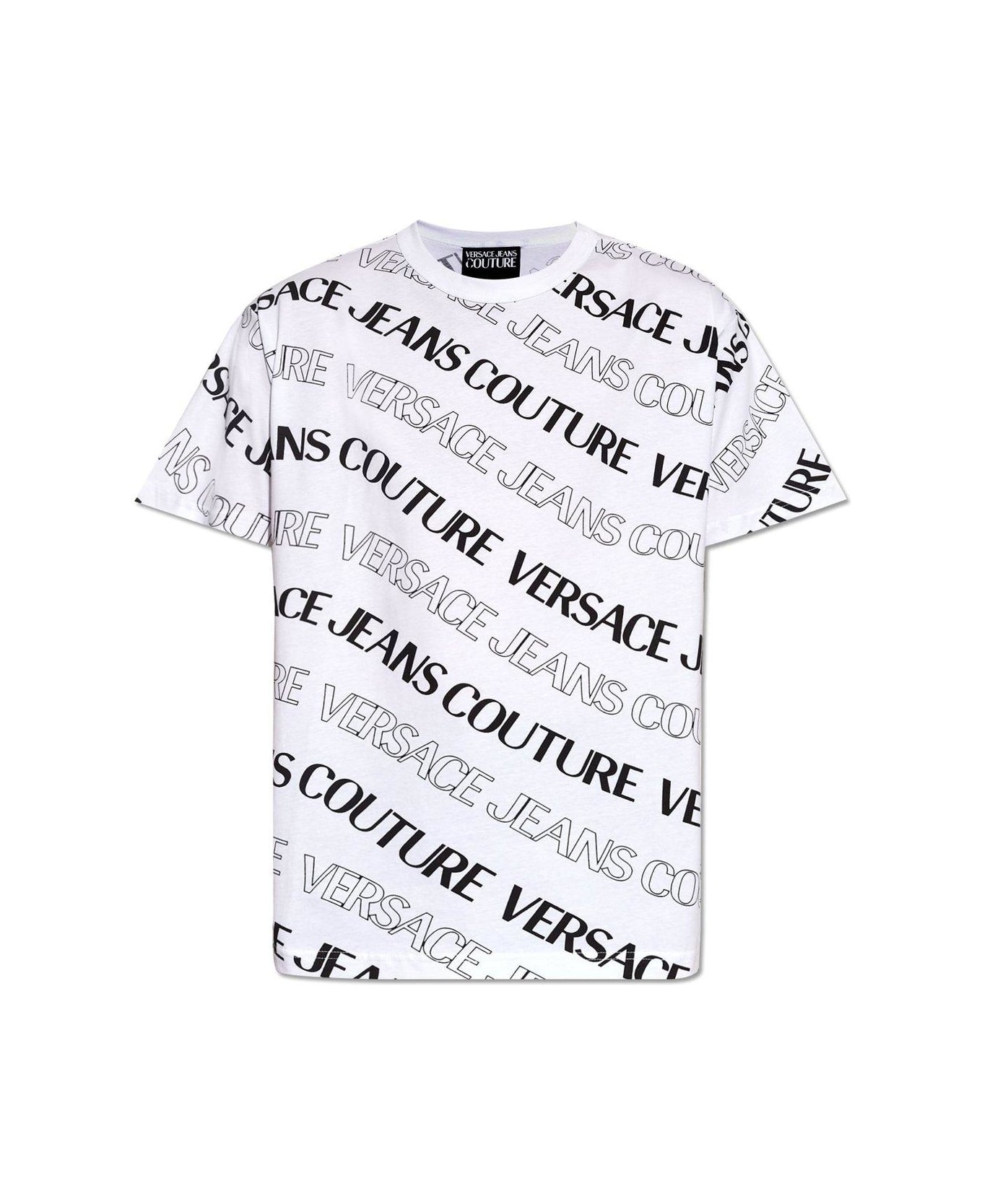 Versace Jeans Couture Allover Logo Printed Crewneck T-shirt - White