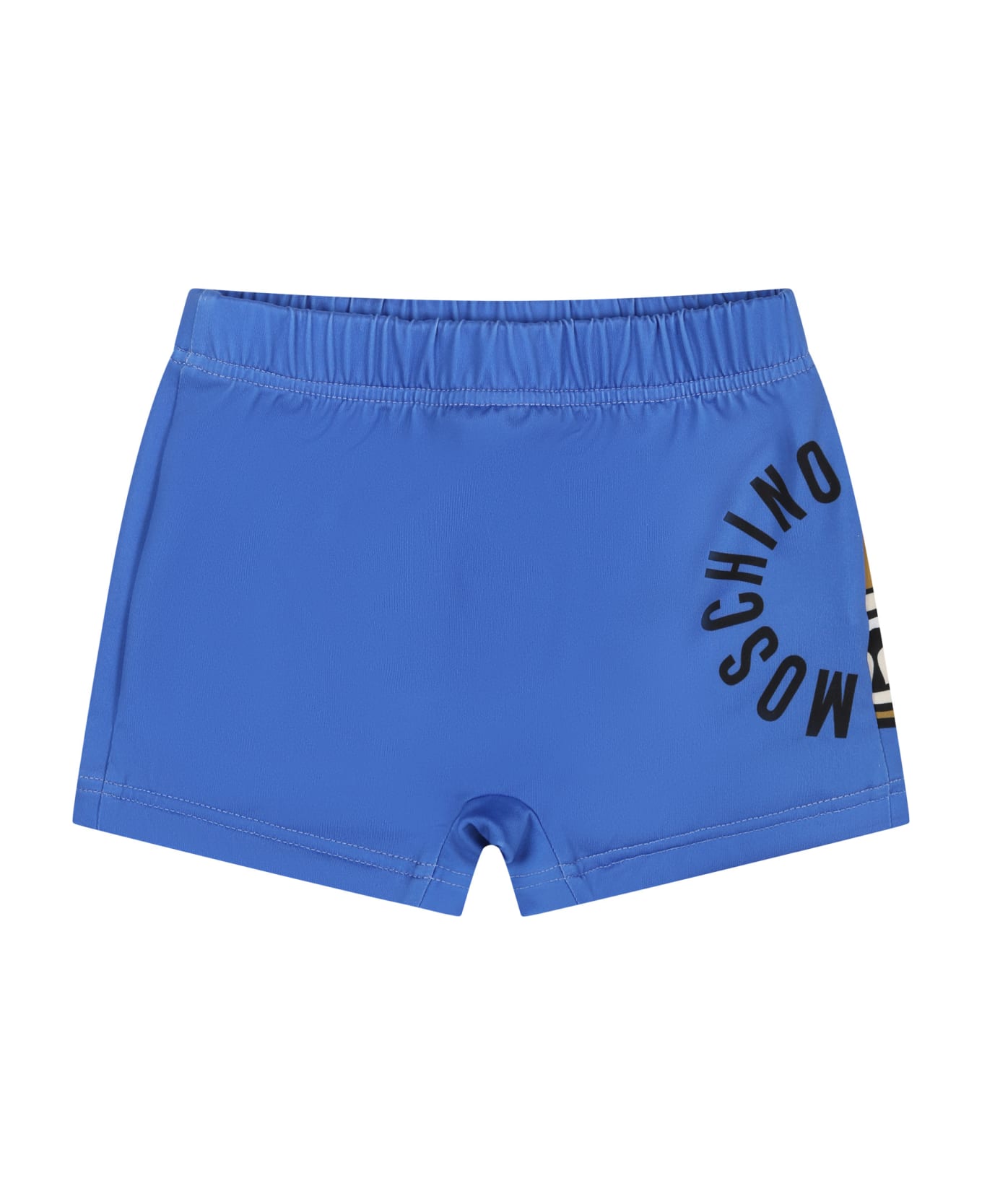 Moschino Light Blue Swim Shorts For Baby Boy With Teddy Bear And Logo - Light Blue