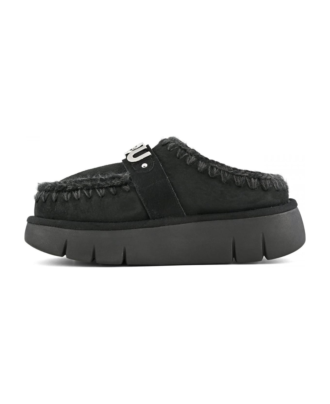 Mou Black Double-face Sheepskin Bounce Clog - Black