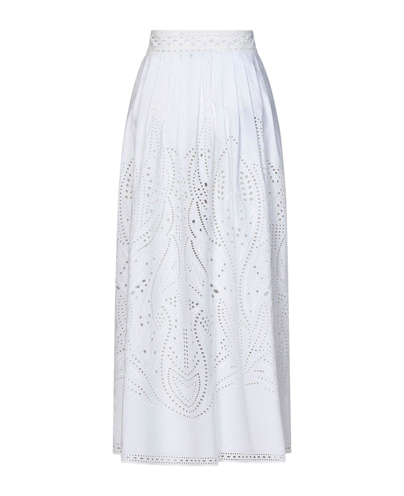 Alberta Ferretti Lace-detail High Waist Maxi Skirt - White