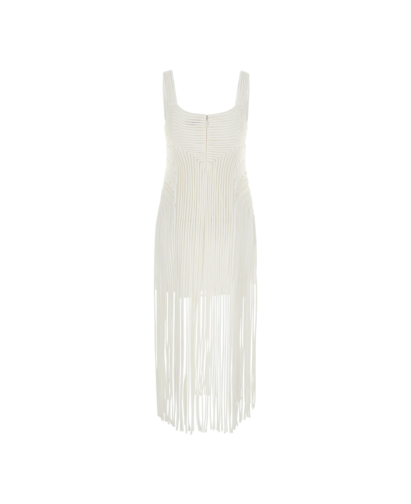 Simkhai 
darby
 White Midi Dress With Fringed Hem And All-over Soutache Embroidery In Acetate Blend Woman - Bianco