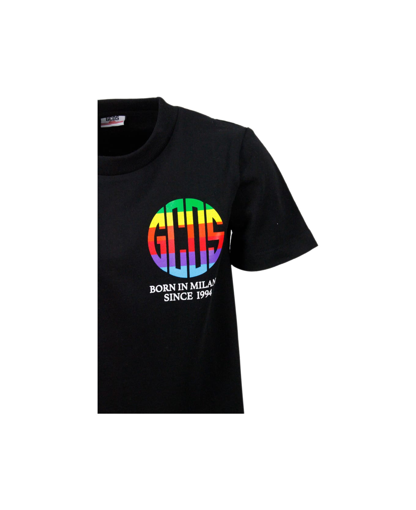 GCDS Short Sleeve Crewneck T-shirt With Logo And Writing - Black