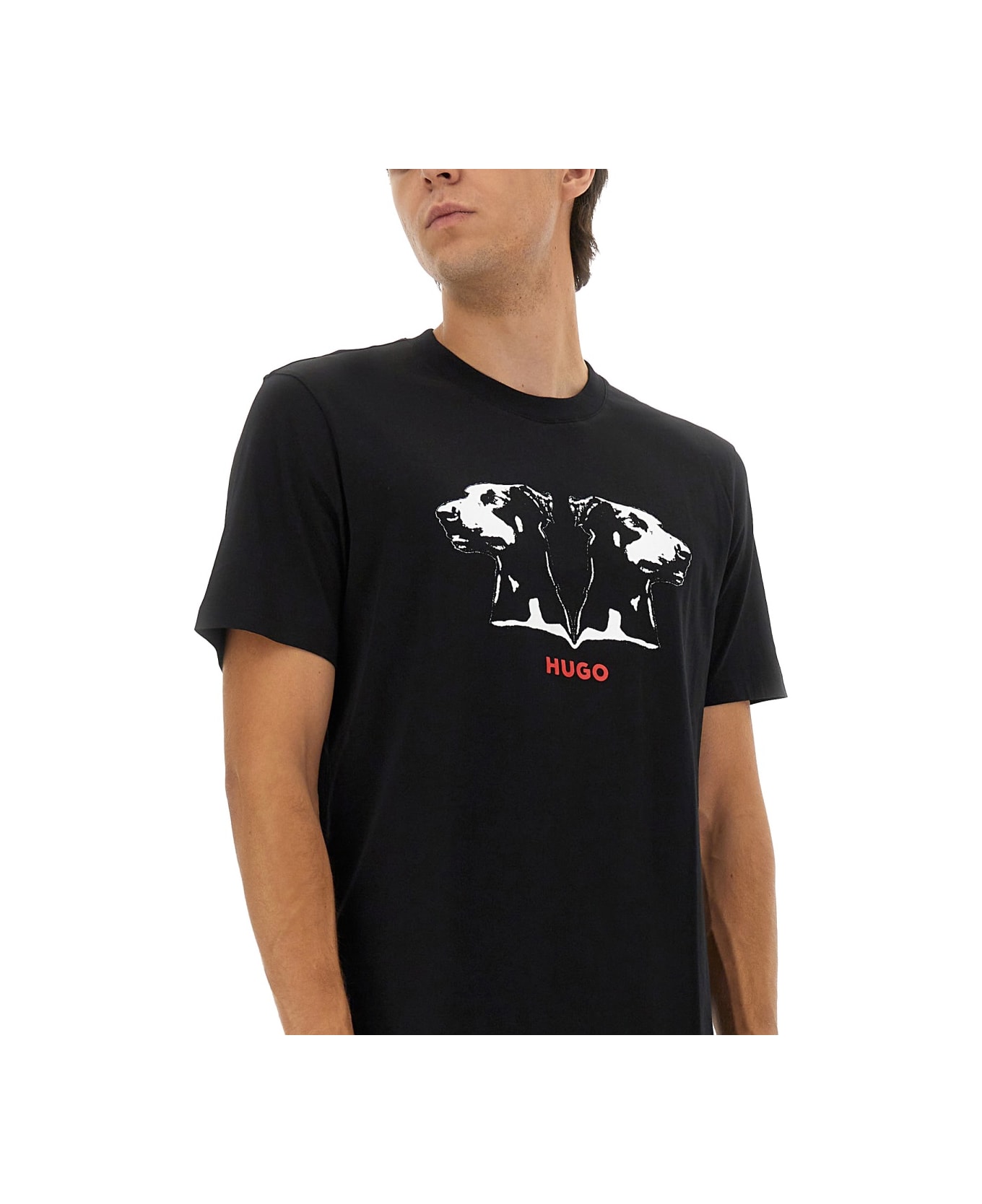 Hugo Boss T-shirt With Doberman Print - BLACK