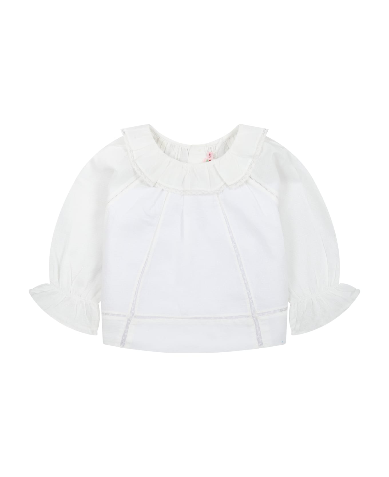 Bonpoint White Shirt For Baby Girl With Rouches And Lace - White