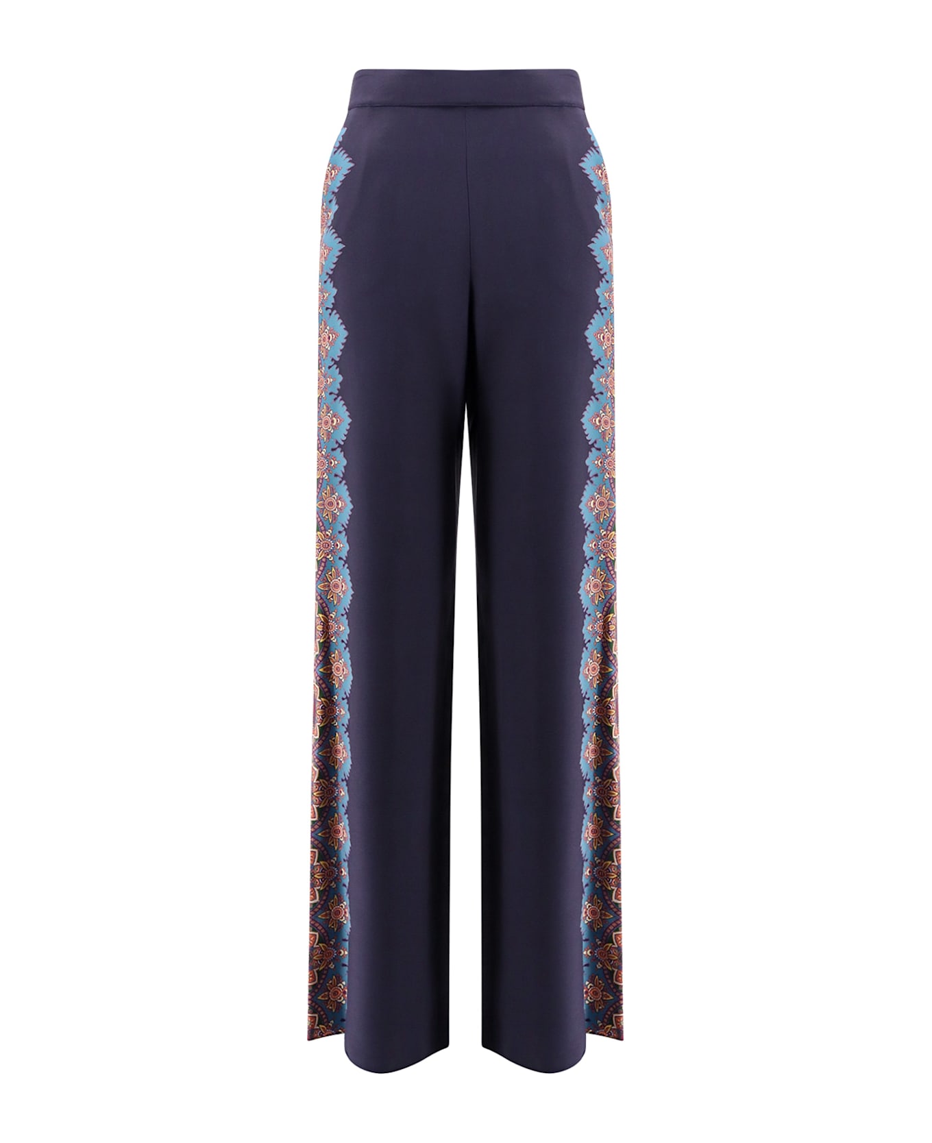 Etro Silk Trousers With Floral Print - Blue