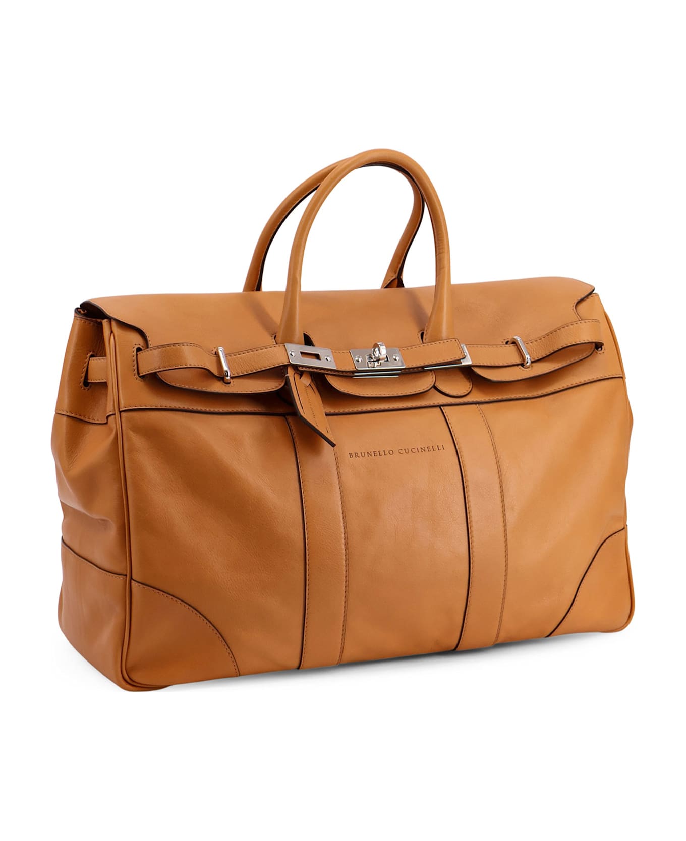 Brunello Cucinelli Leather Travel Bag With Engraved Logo On The Front - Denim