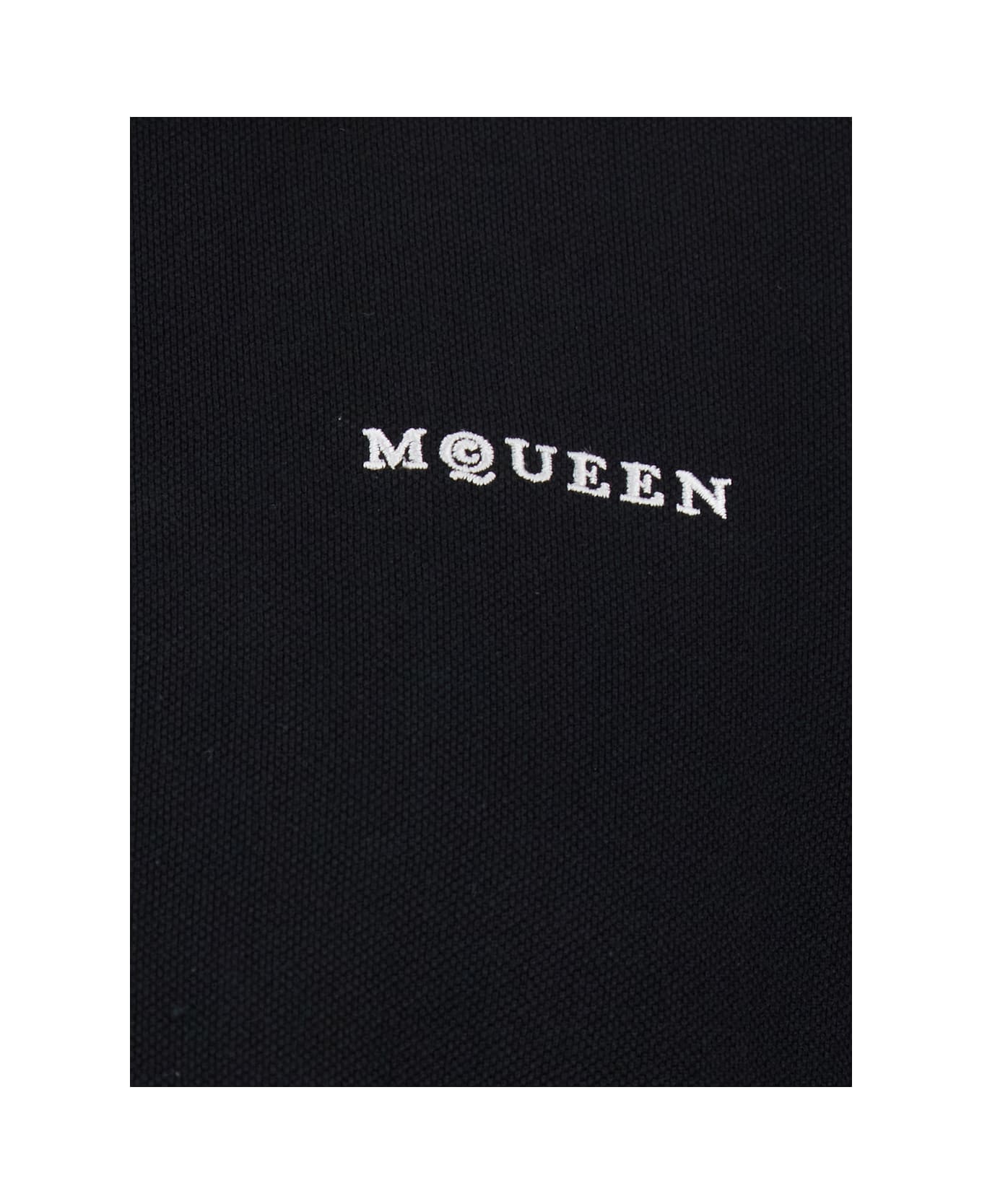 Alexander McQueen Black Polo Shirt With Classic Collar And Logo Lettering Embroidery On The Front In Cotton Man - Black