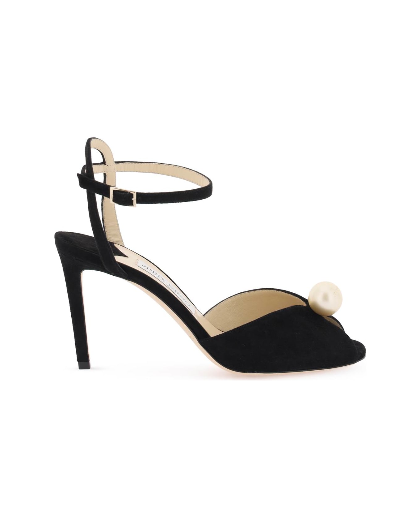Jimmy Choo Sacora 85 Sandals With Pearl - BLACK WHITE (Black)