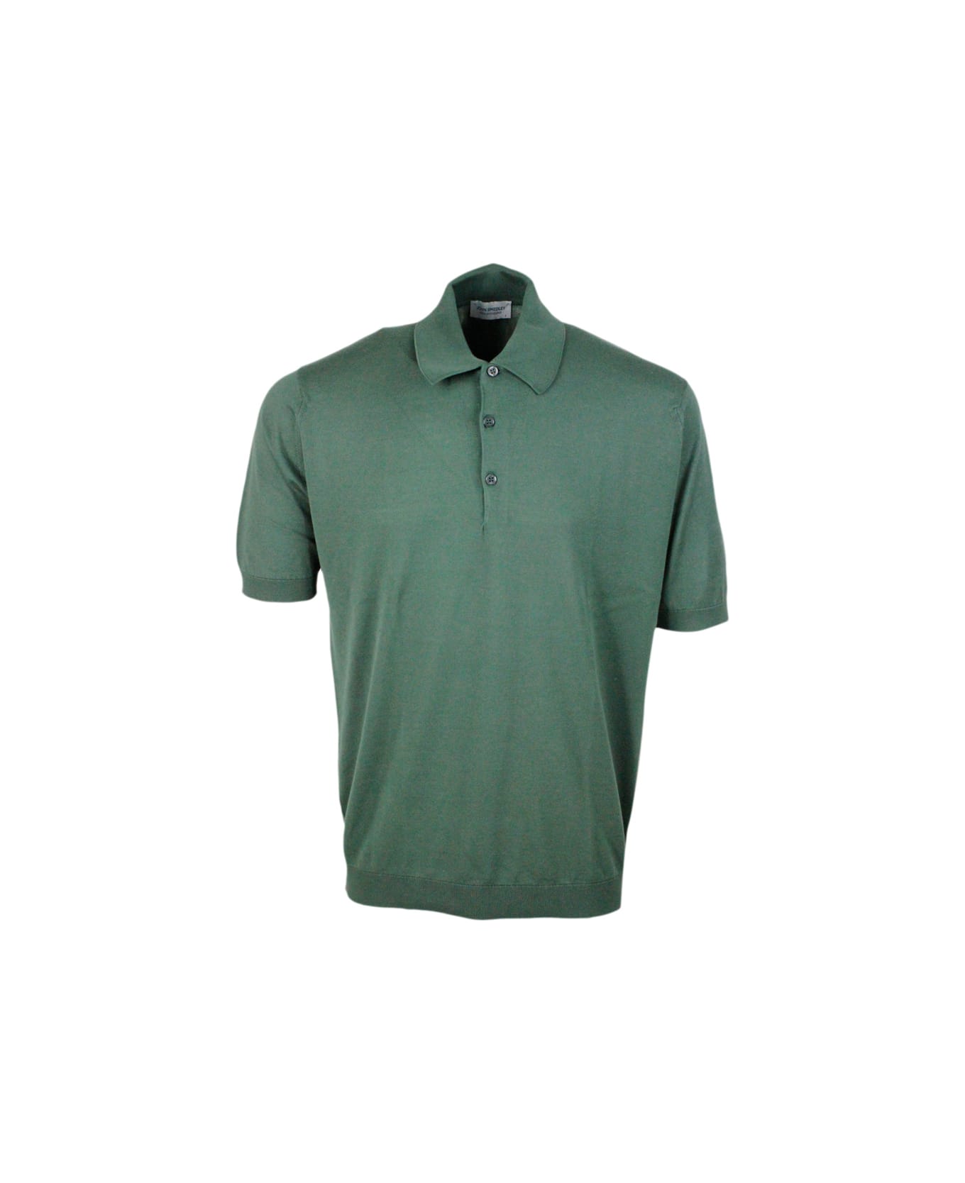 John Smedley Short-sleeved Polo Shirt In Extra-fine Cotton Thread With Three Buttons - Green