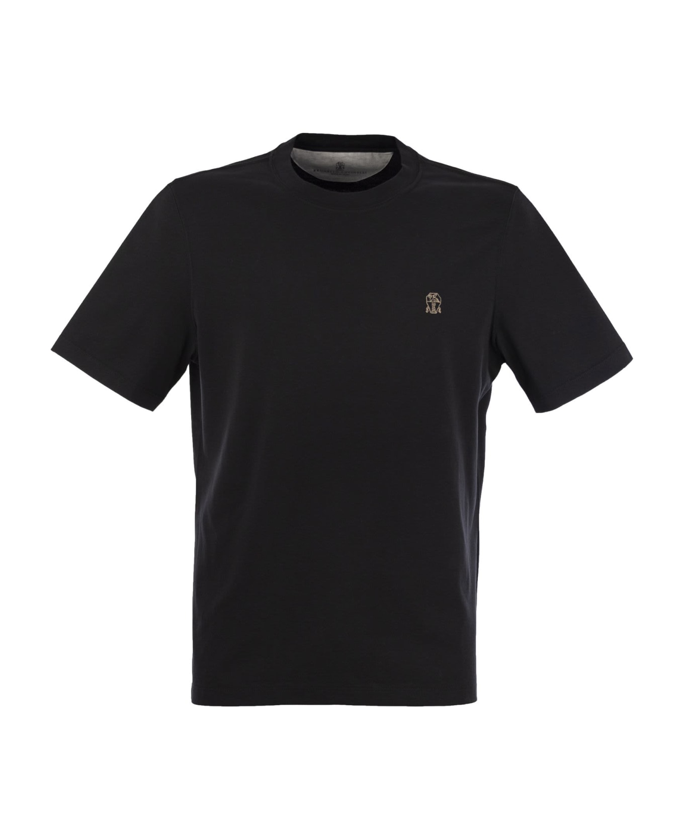 Brunello Cucinelli Slim Fit Crew-neck T-shirt In Cotton Jersey With Logo - Black