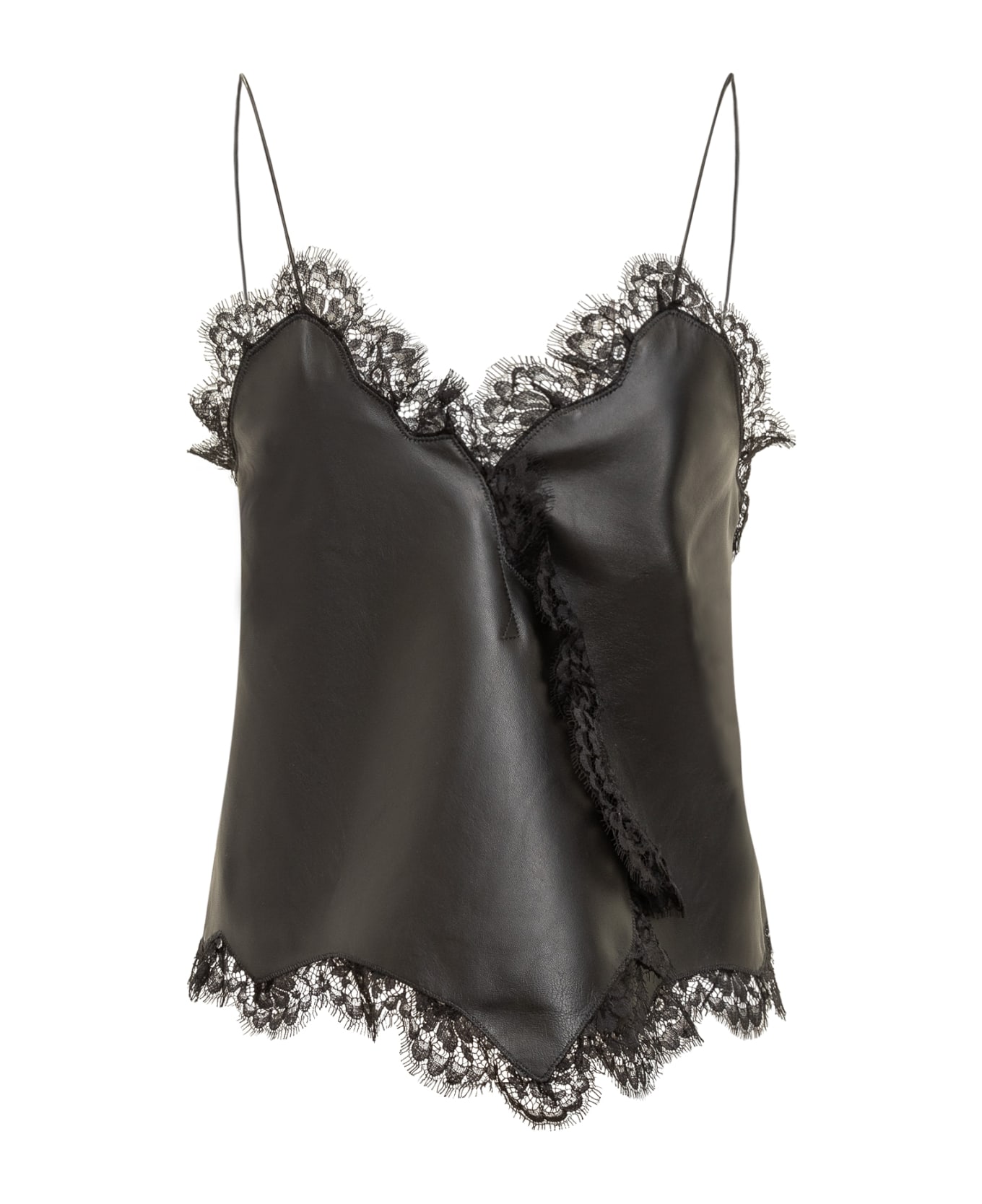 Off-White Nappa Leather And Lace Top - BLACK