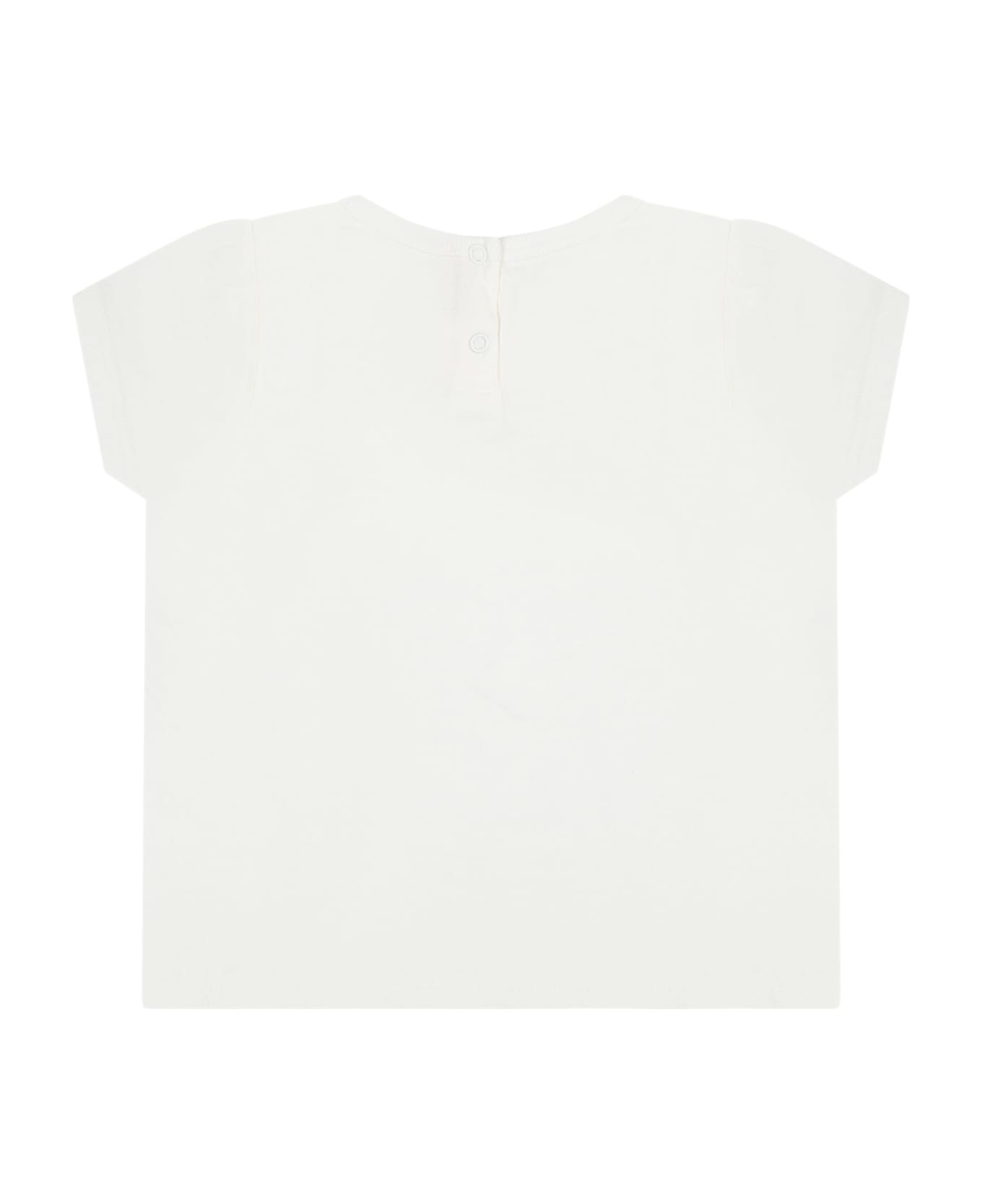 Bonpoint White T-shirt For Baby Girl With Embroidery - Bianco Tシャツ＆ポロシャツ