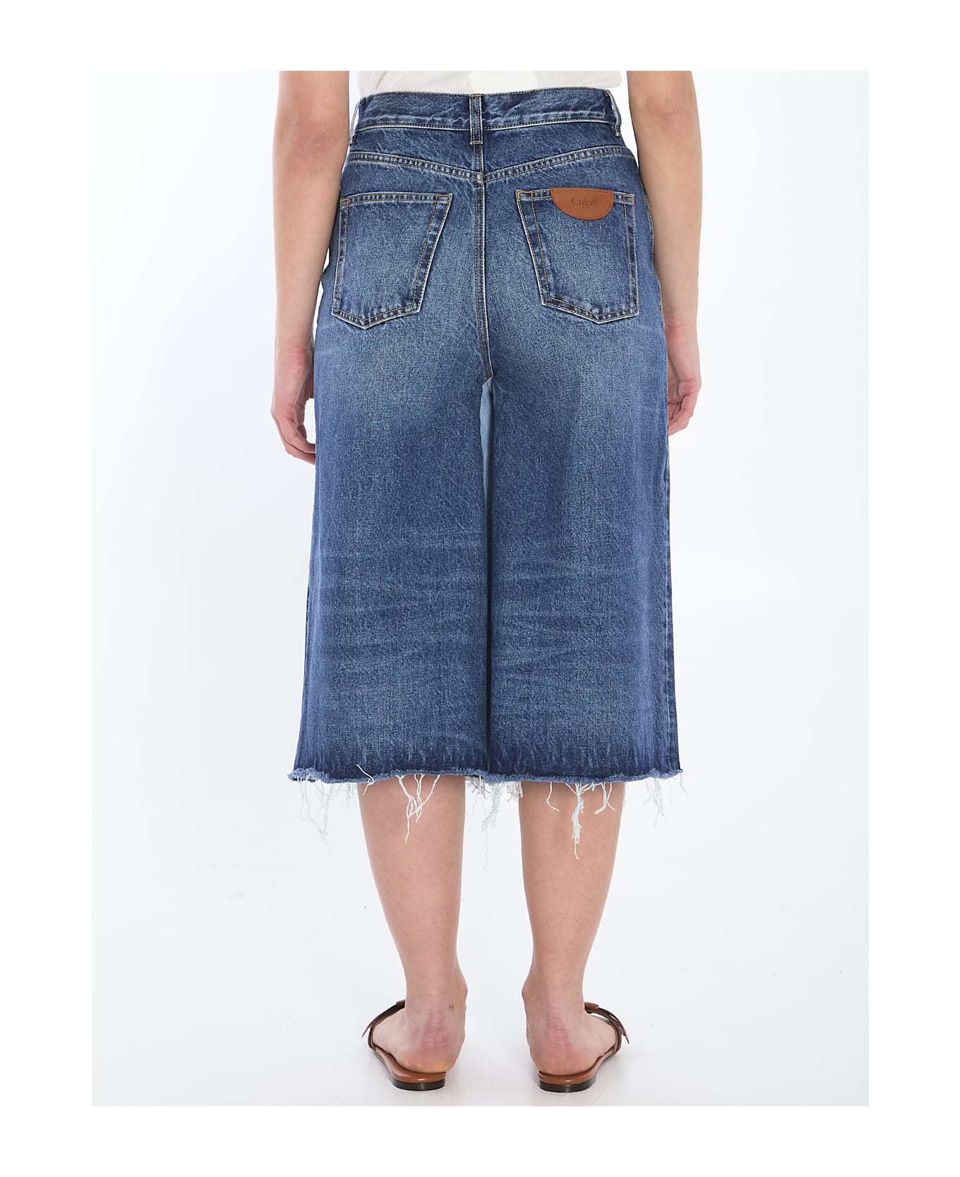 Chloé Patchwork Denim Bermuda Shorts - BLUE