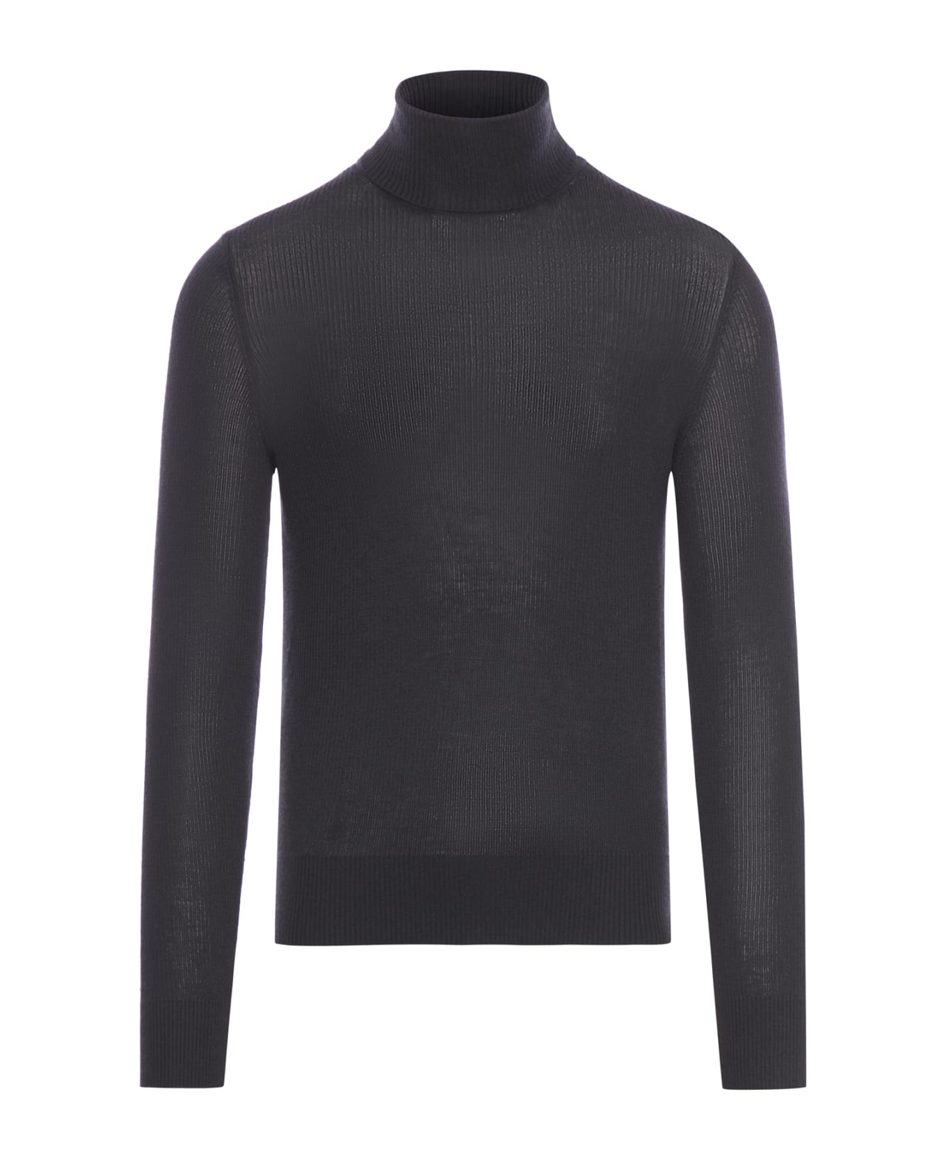 Tom Ford Wool Silk Cashmere Rib Ls Roll Neck - Black