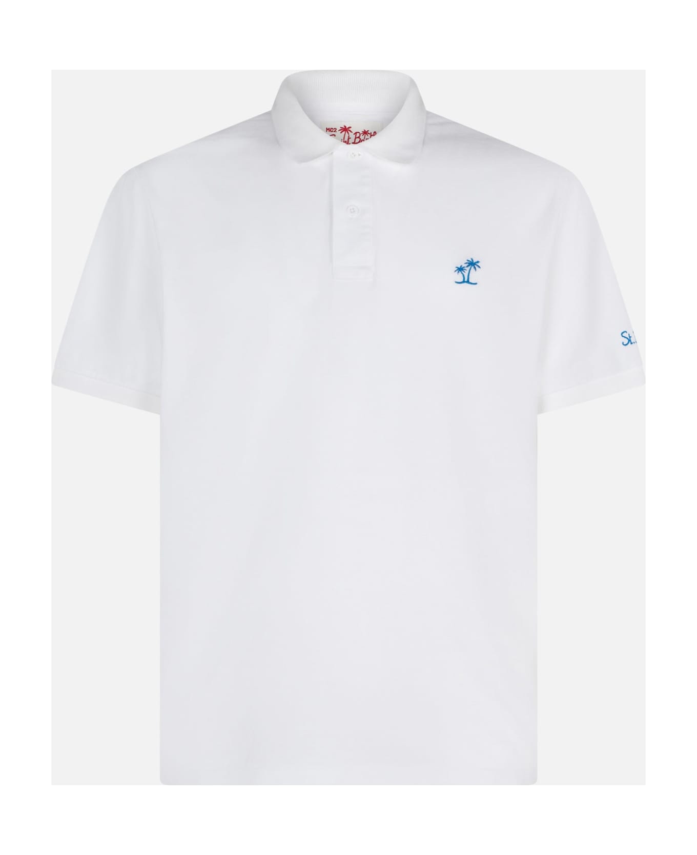 MC2 Saint Barth White Piquet Polo With St. Barth Logo With Vintage Effect - WHITE ポロシャツ