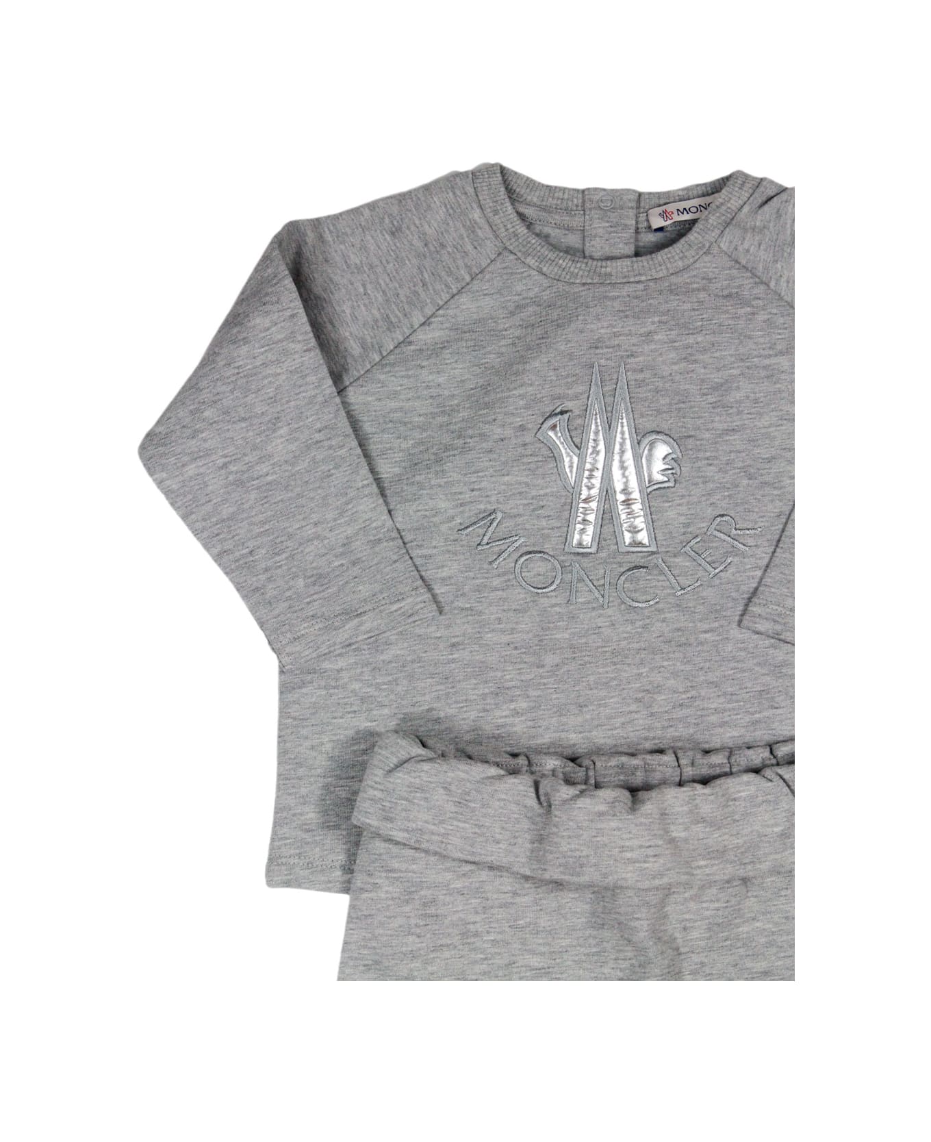 Moncler Set Consisting Of Crew-neck Sweatshirt With Back Buttons And Stretch Cotton Fleece Trousers And Front Logo - Grey ジャンプスーツ