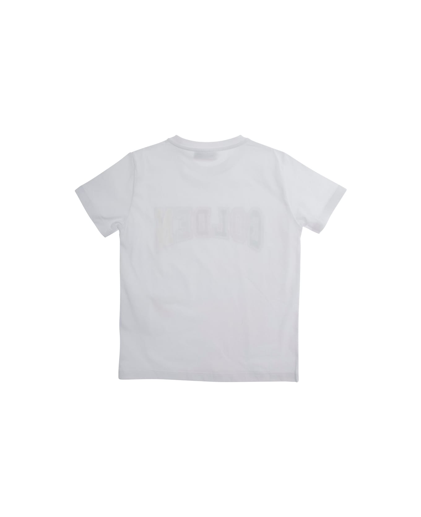 Golden Goose 'journey' White Crewneck T-shirt With Maxi Logo Lettering On The Front In Cotton Boy - White