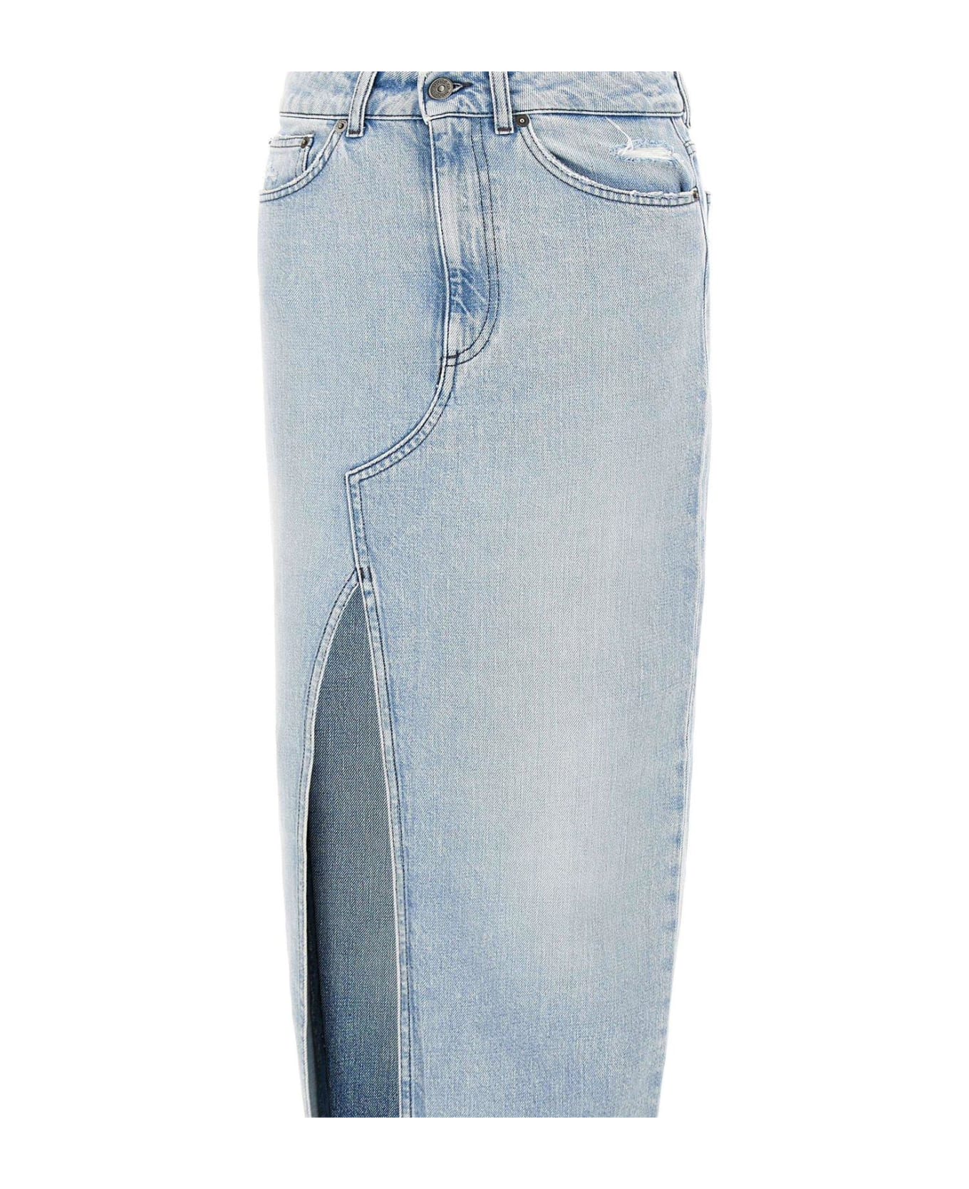 Dondup Distressed Asymmetric Hem Midi Denim Skirt - LIGHT BLUE スカート