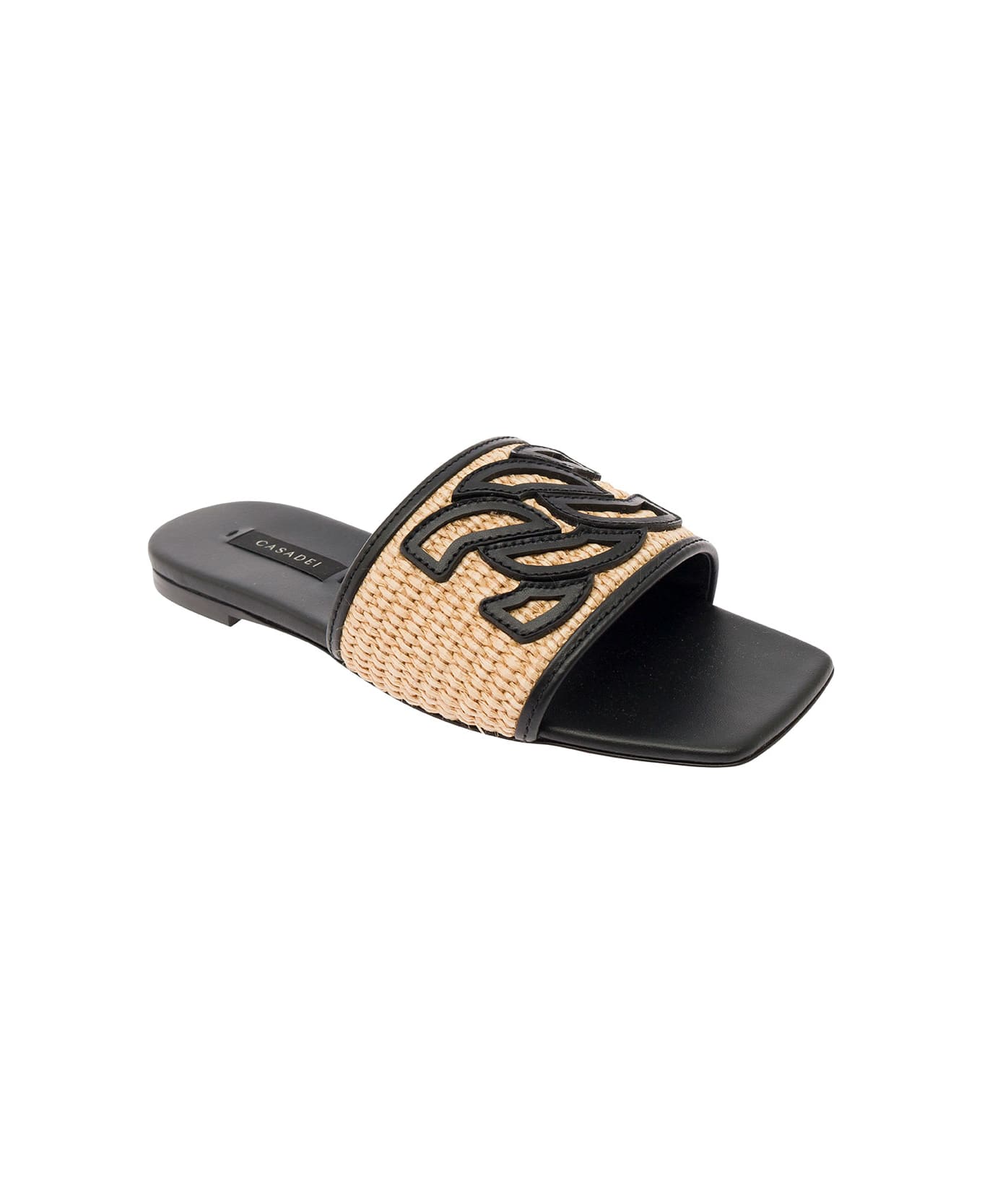 Casadei 'portofino' Black Slip-on Sandals With C-chain Logo In Leather Woman - Marrone e Nero