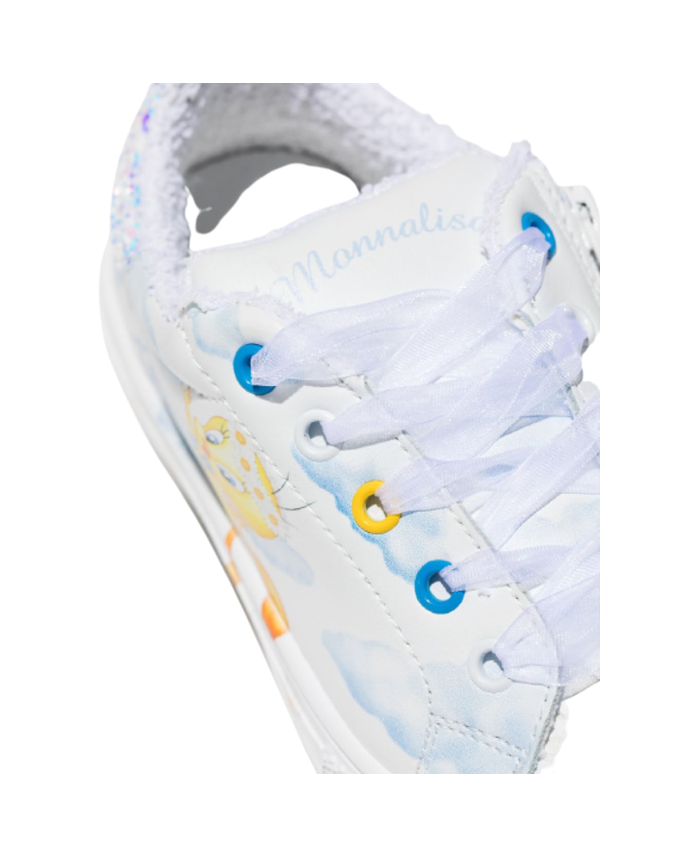 Monnalisa White Leather Sneakers With Tweety Clouds Print - White