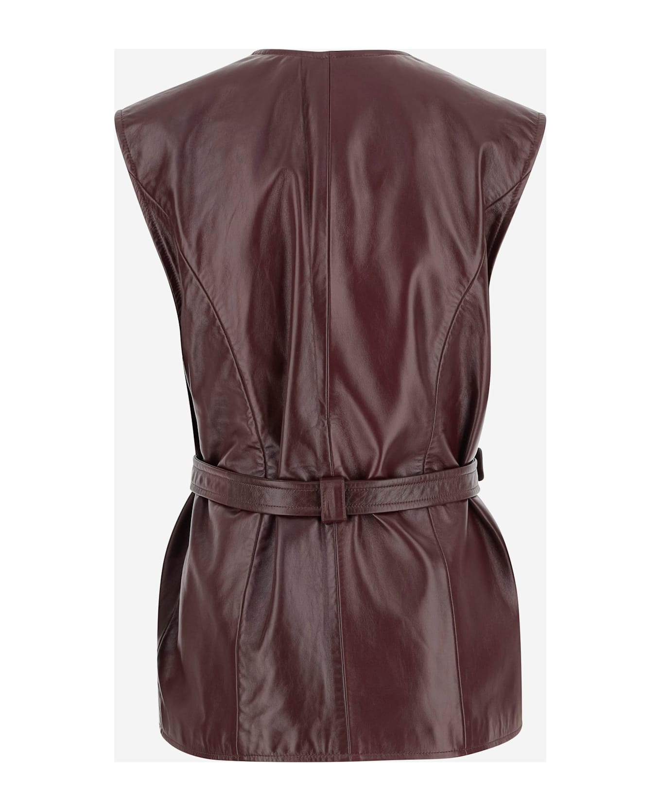 Chloé Leather Vest With Pockets And Belt - Red