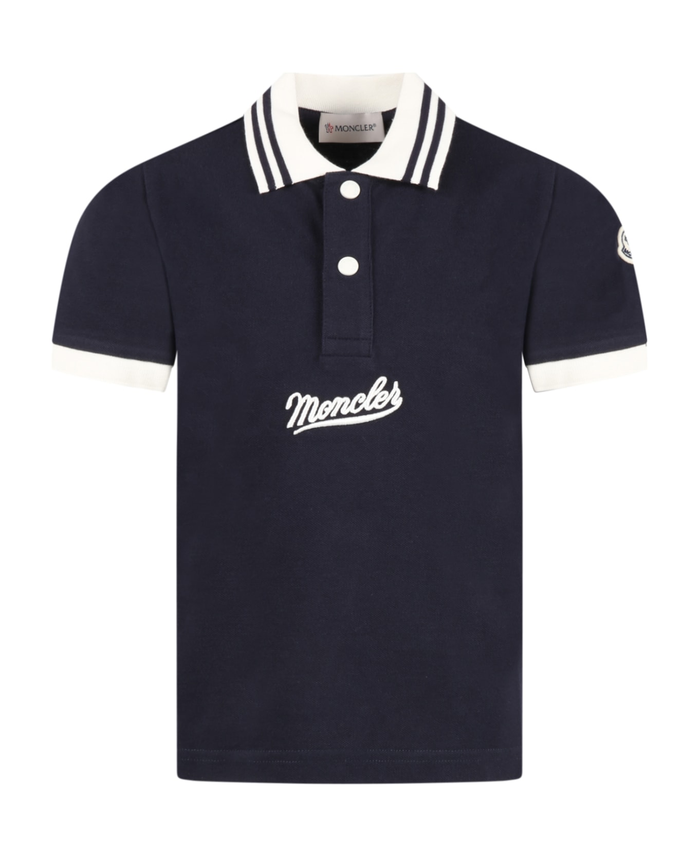 Moncler Blue Polo-shirt For Boy With White Embroidered Logo - Blue