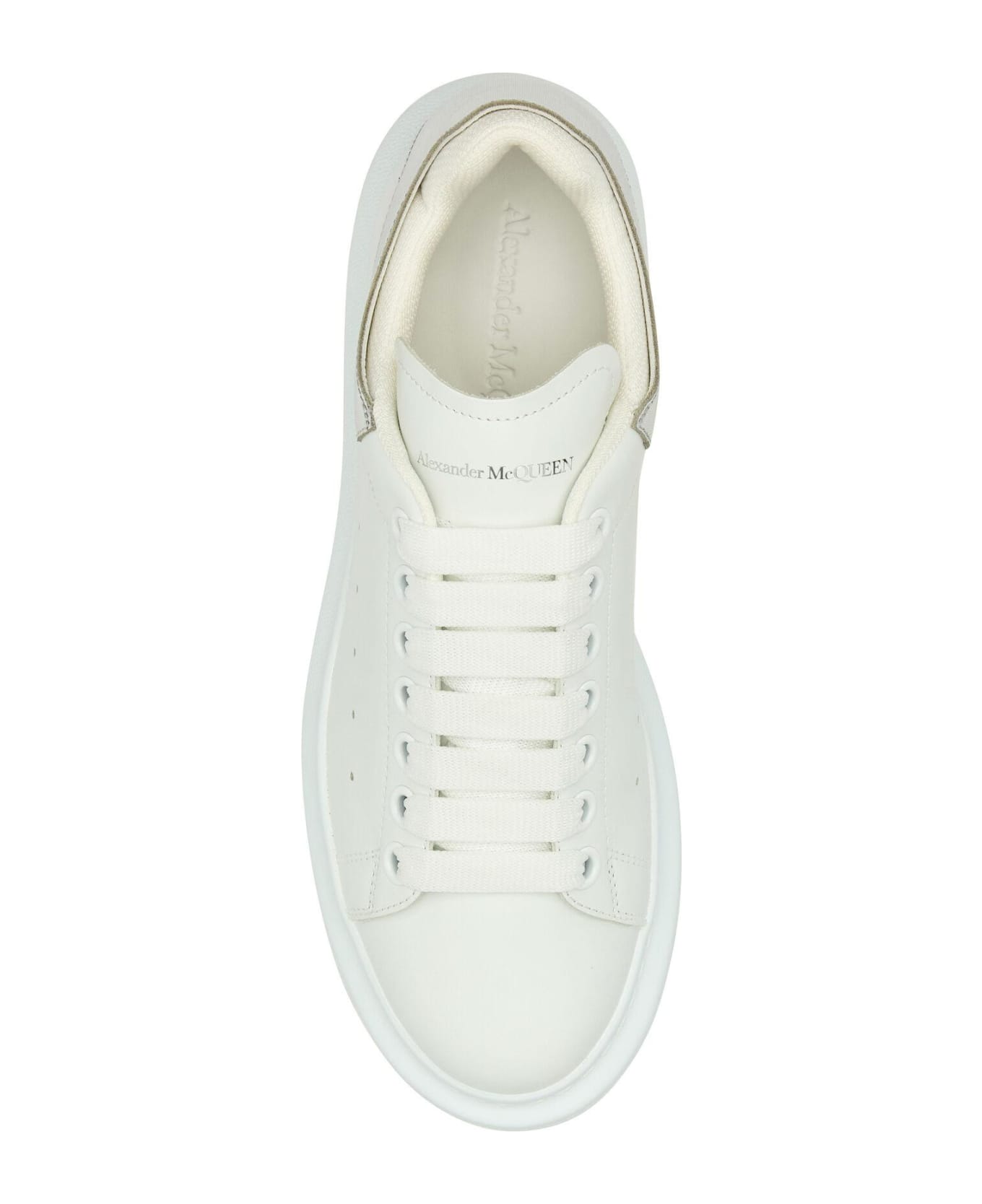 Alexander McQueen White Leather Sneakers With Silver Leather Heel - White