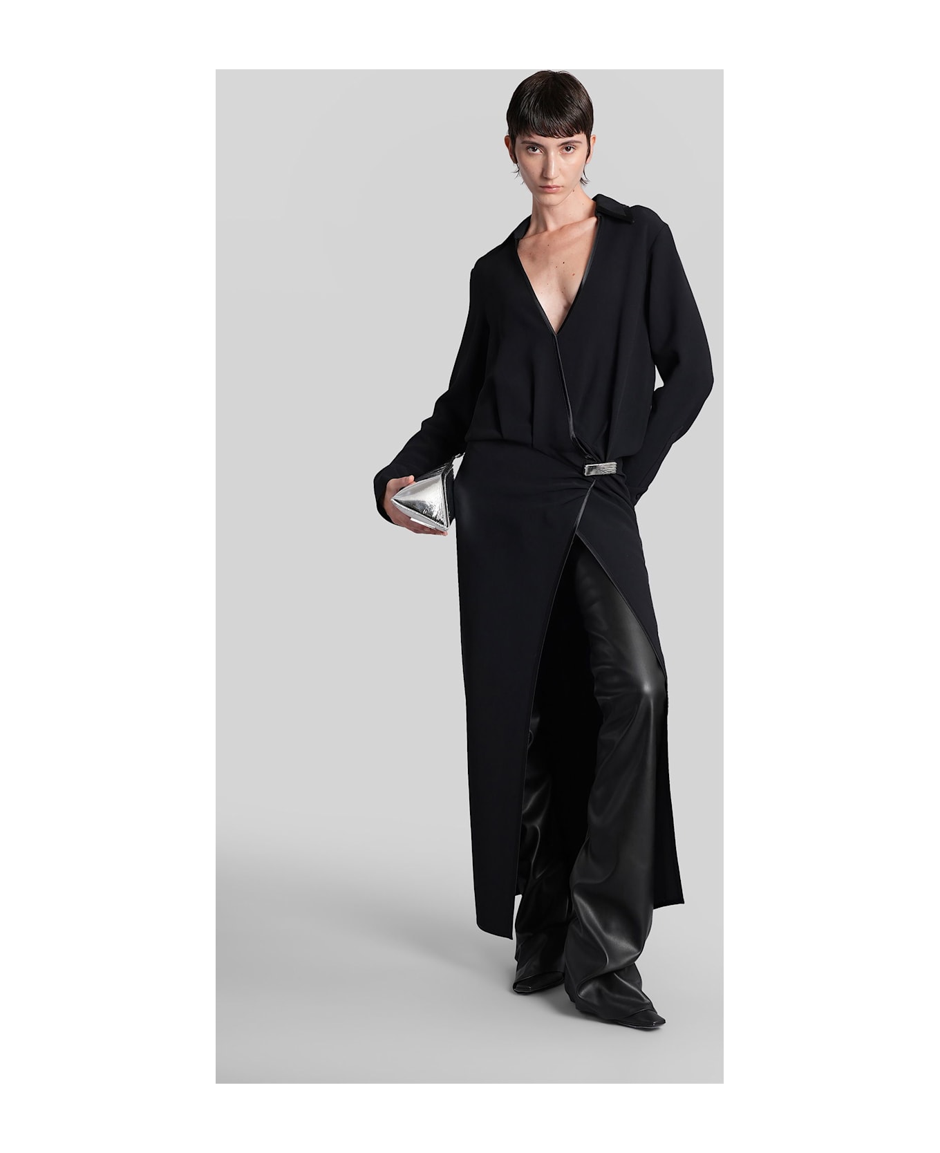 The Attico Long Dress In Black Acetate - black