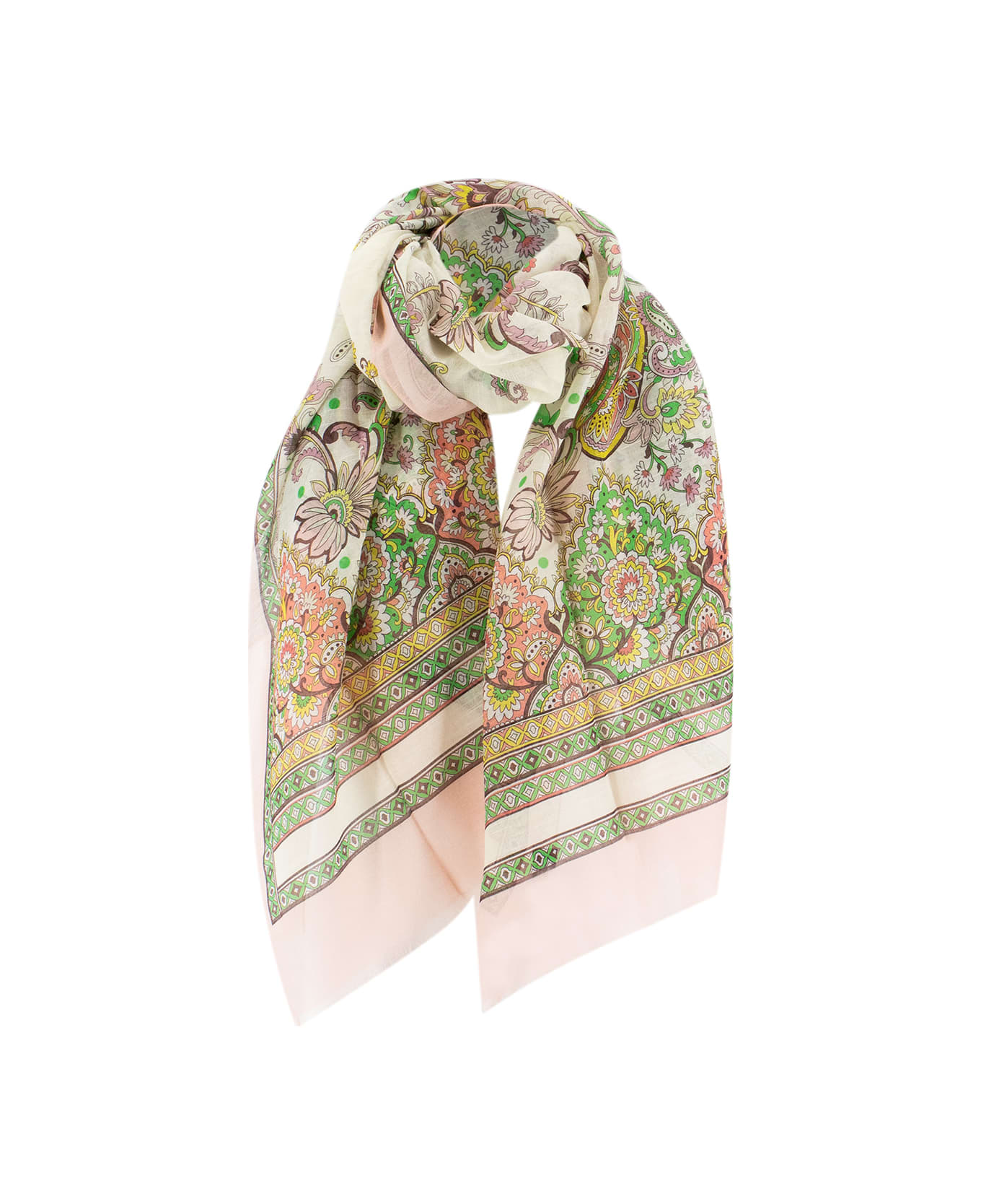 Etro Leafy Motifed Fringed Scarf - PRINT ON WHITE BASE