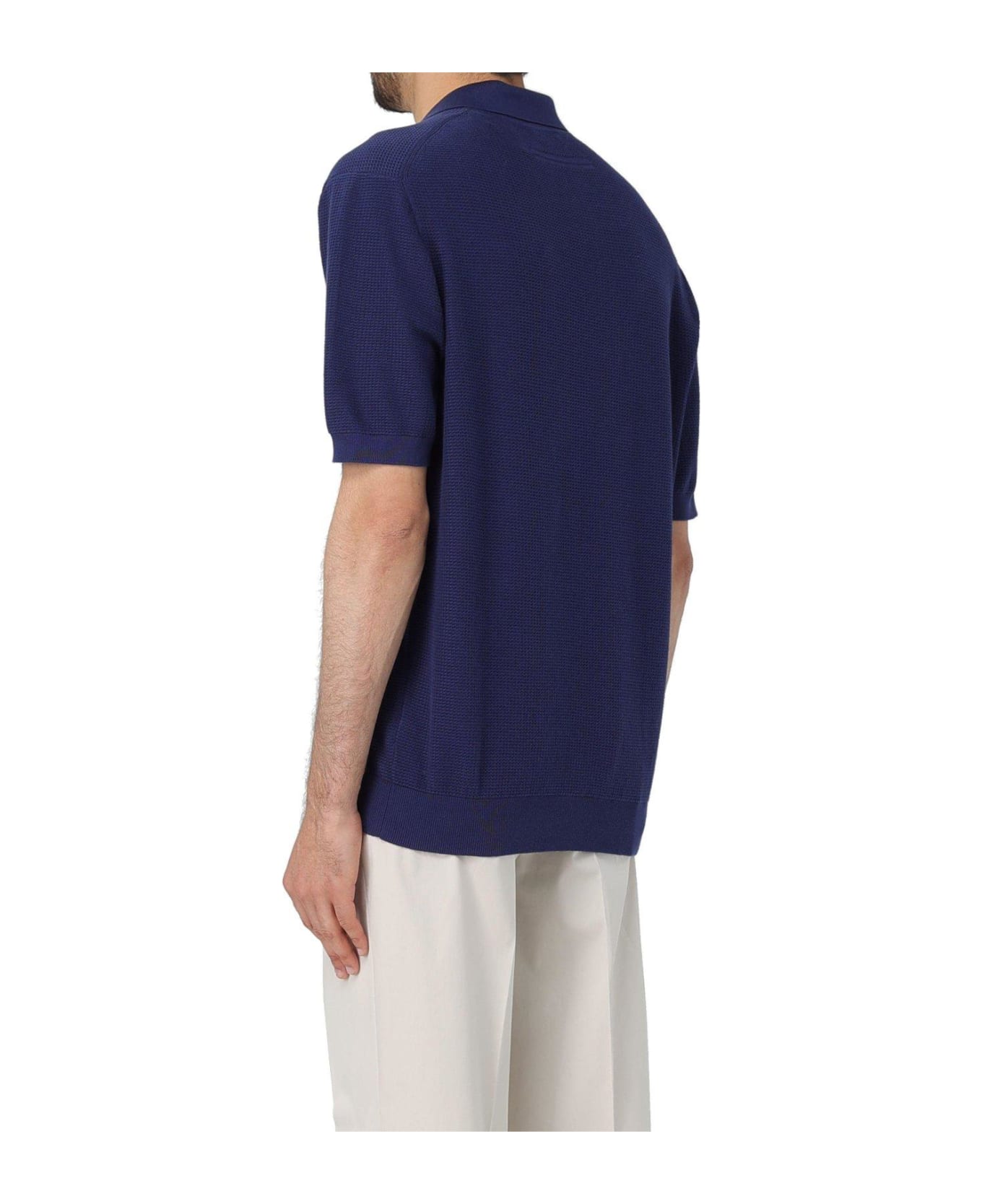 Zegna Short Sleeved Knitted Polo Shirt Zegna - MEDIUM BLUE