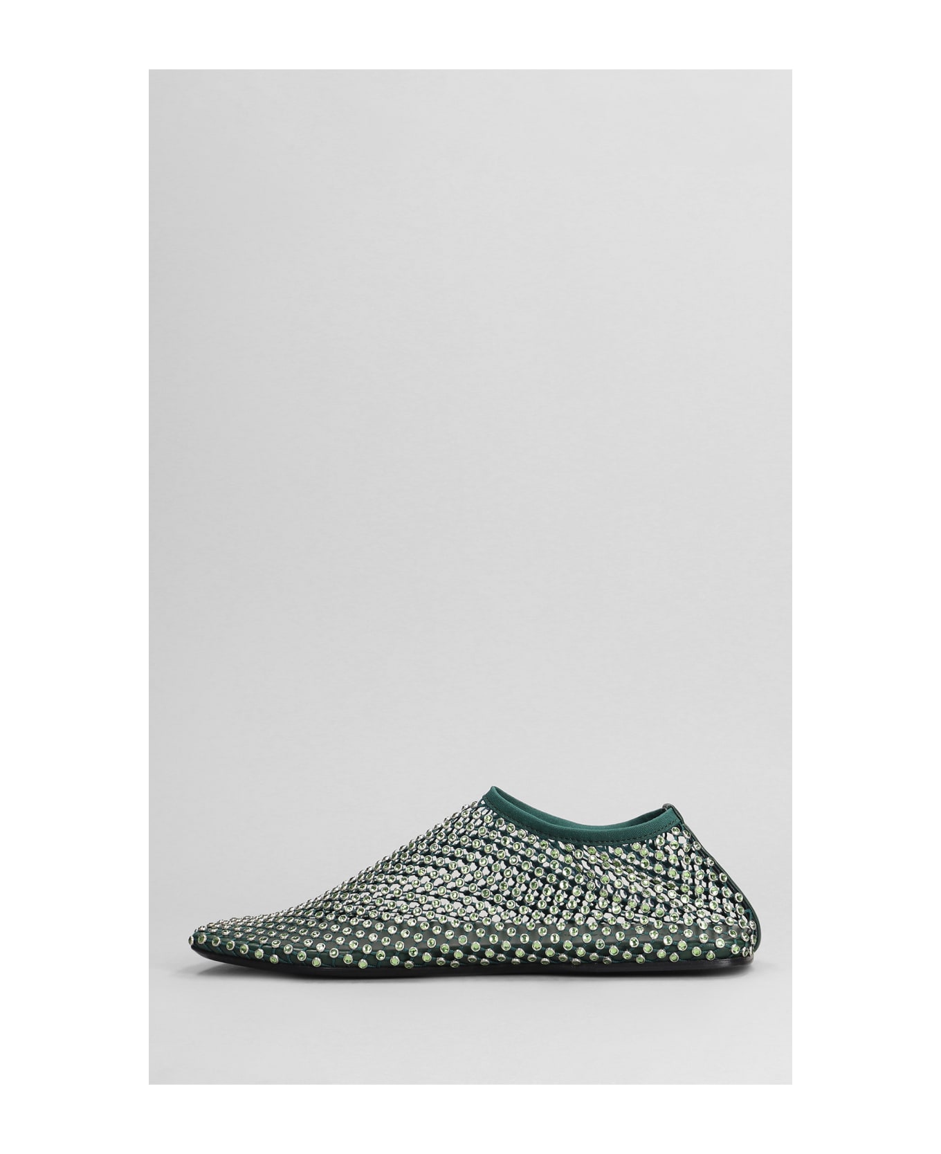 Christopher Esber Minette Crystal Flat Ballet Flats In Green Nylon - Black