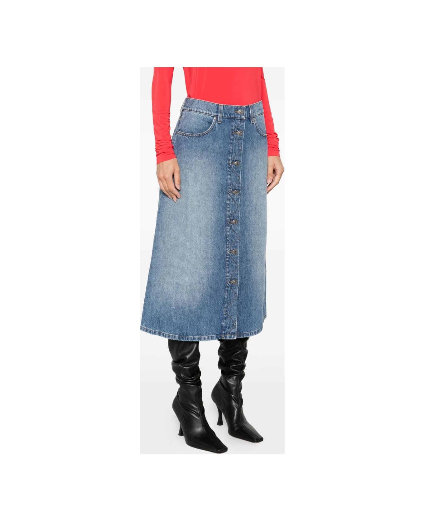 Stella McCartney Denim Cotton Midi Skirt - Blue