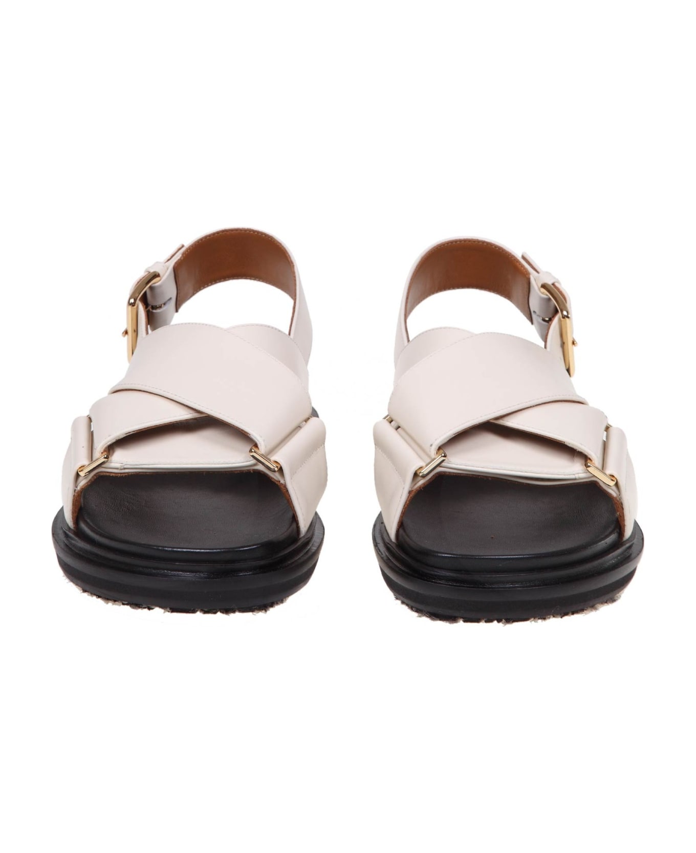 Marni Fussbett Sandal In White Leather - CREAM