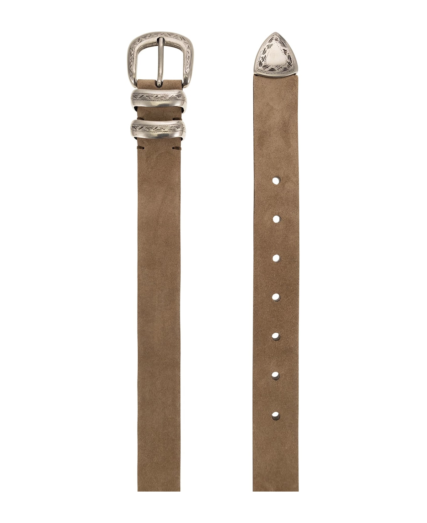 Brunello Cucinelli Reverse Calfskin Belt With Machined Buckle And Toecap - Beige